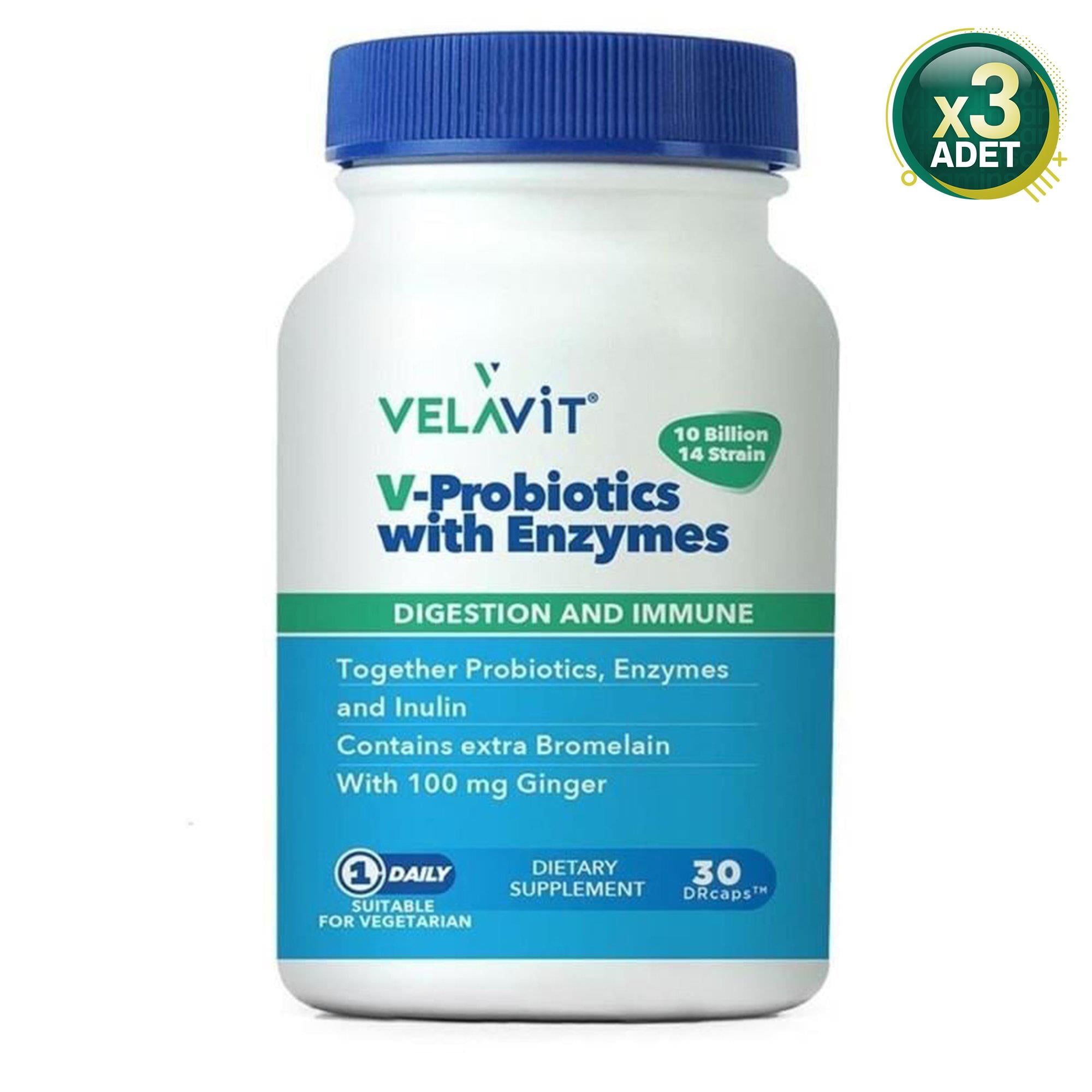 Velavit V-Probiotics With Enzymes 30 Kapsül 3 Adet