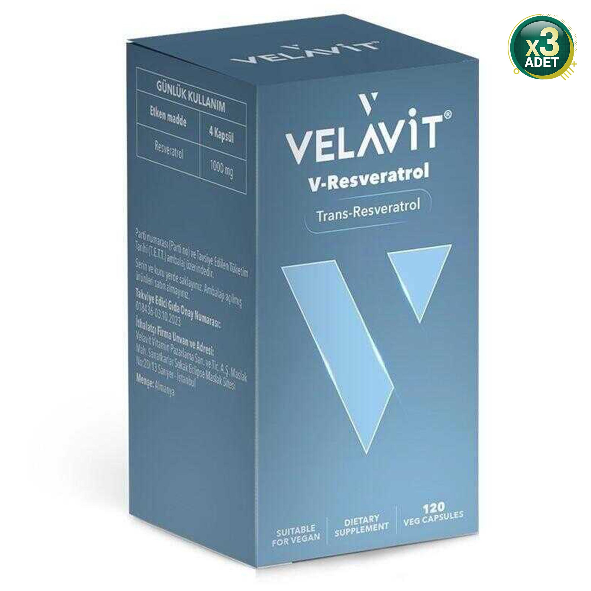 Velavit V-Resveratrol 120 Kapsül 3 Adet