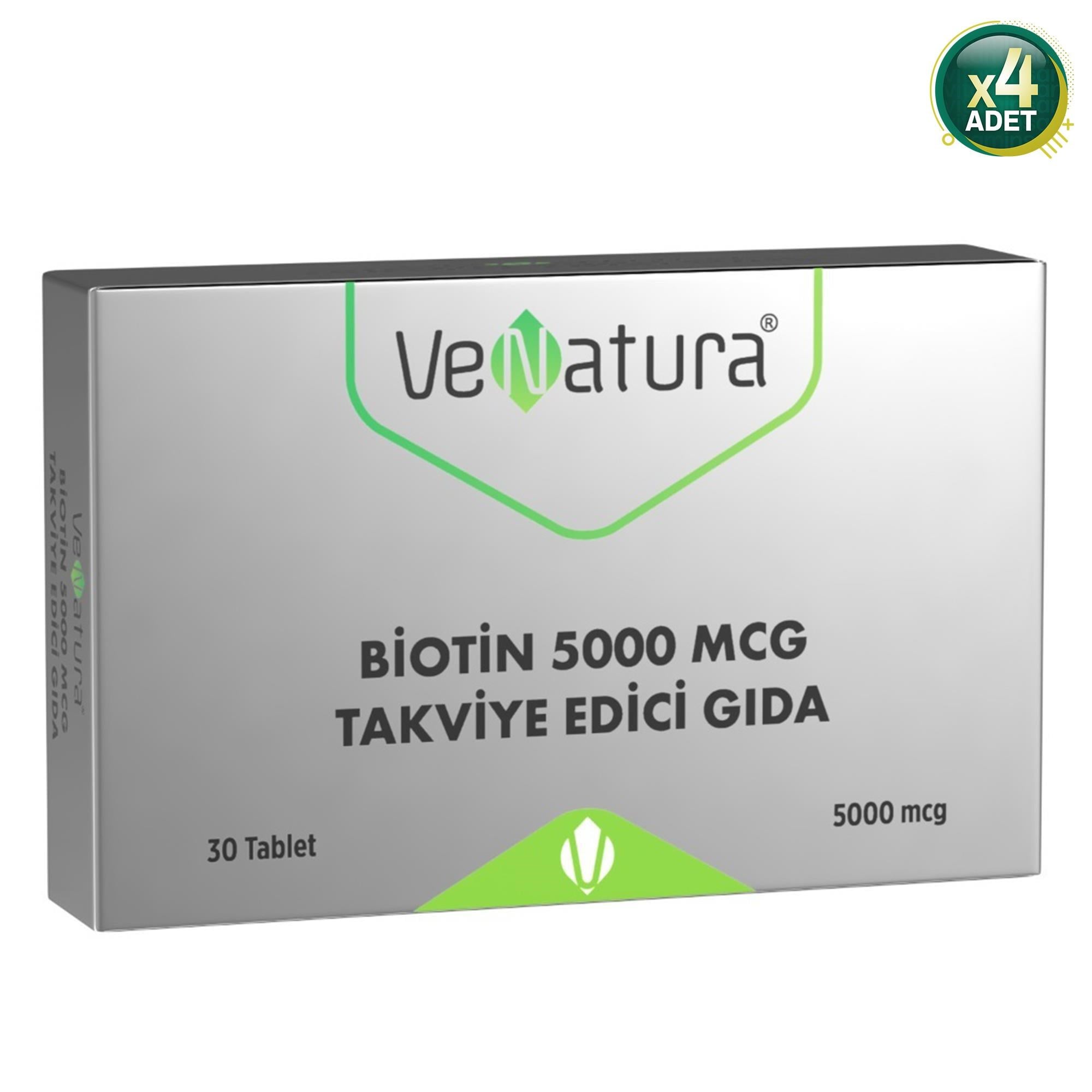 Venatura Biotin 5000 Mcg Takviye Edici Gıda 30 Tablet X4 Adet