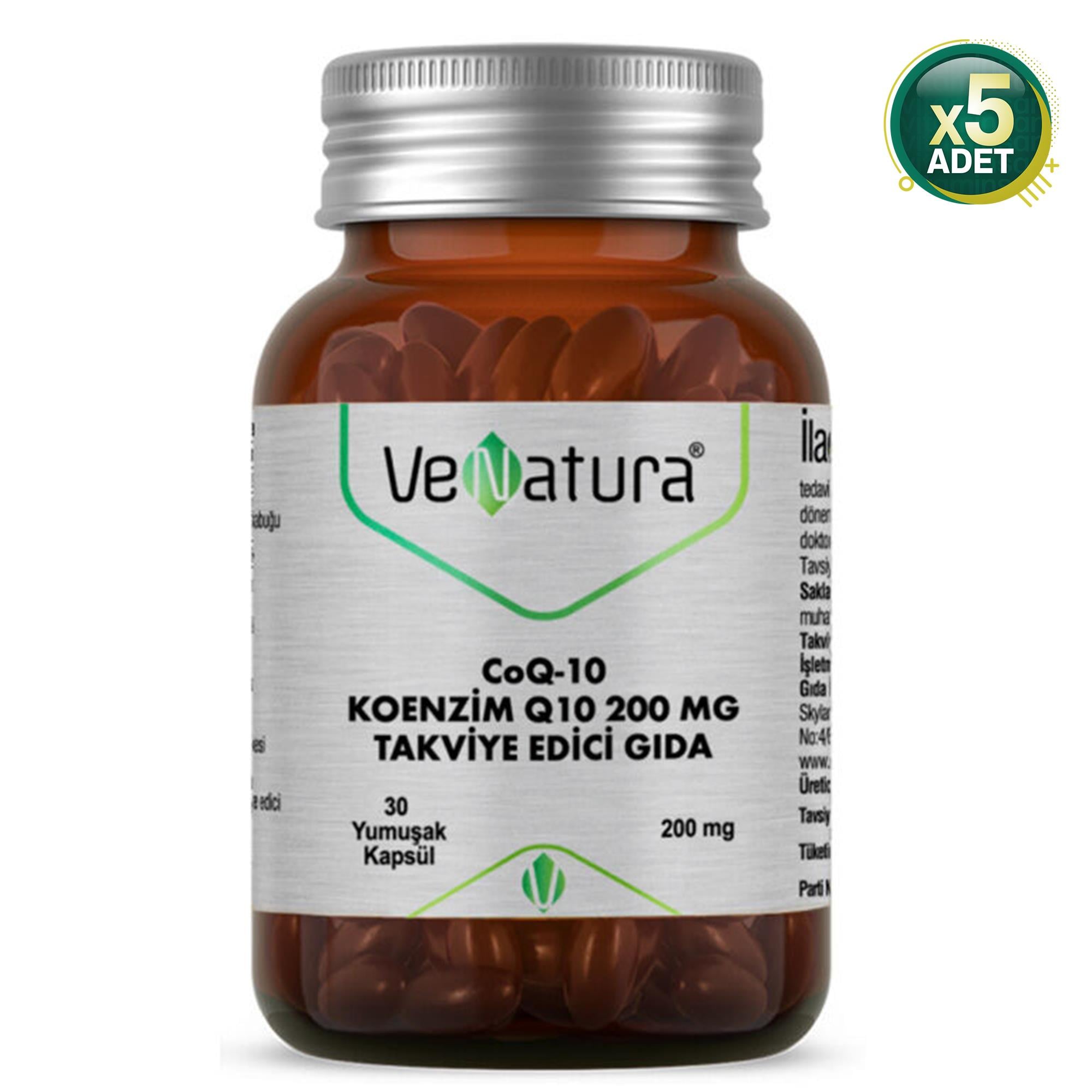 Venatura Koenzim Q10 200 mg Takviye Edici Gıda 30 Yumuşak Kapsül 5'li (MF-74755-5)