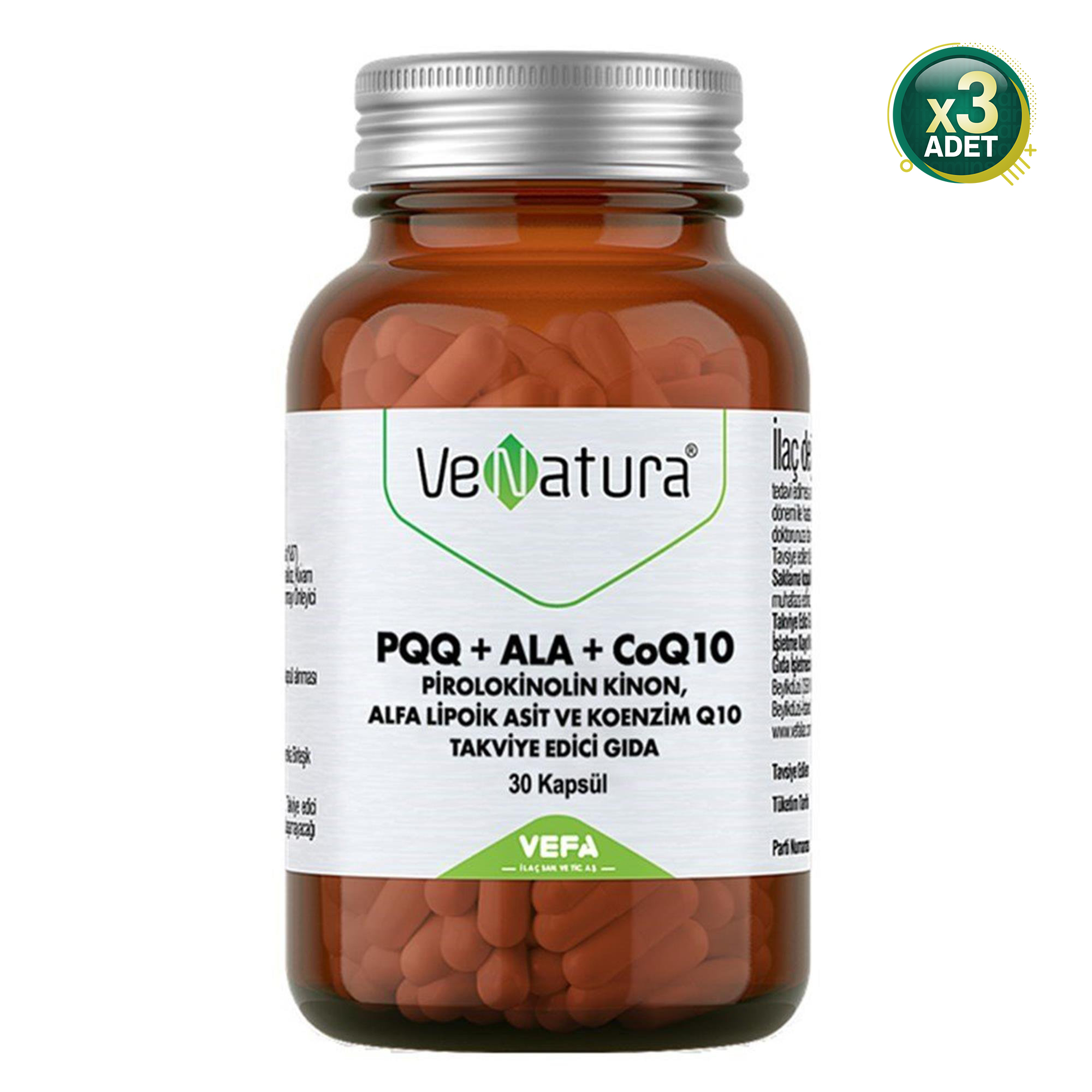 Venatura PQQ + ALA + CoQ10 30 Kapsül 3 Adet