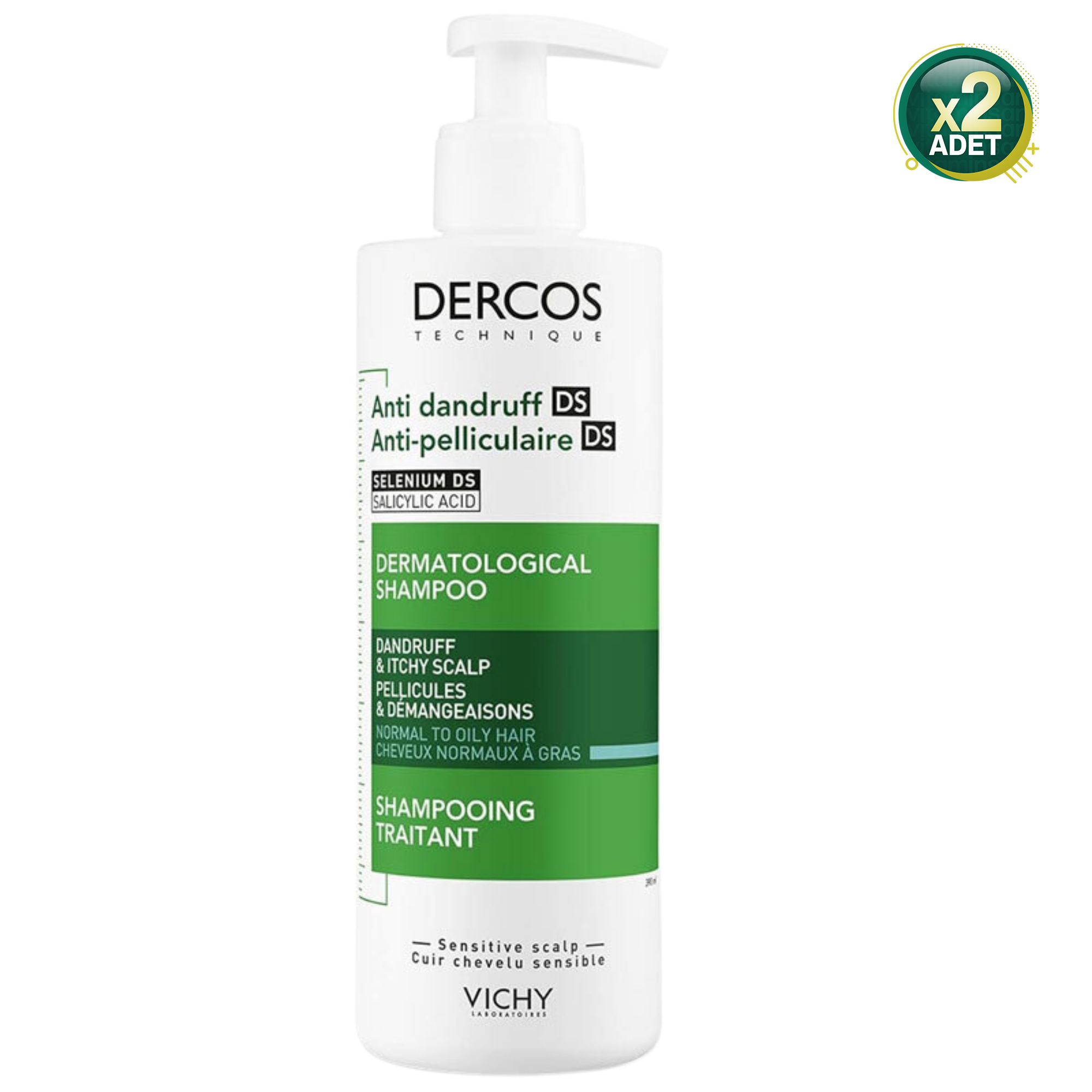 Vichy Dercos Anti-Dandruff Normal ve Yağlı Saçlar için 390 ml Kepek Şampuanı 2 Adet
