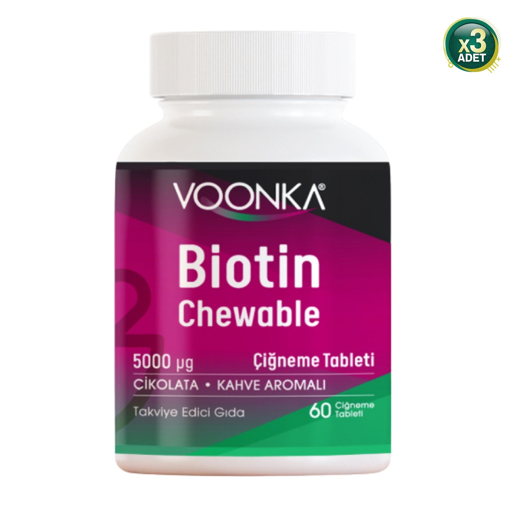 Voonka Biotin 5000 mcg Çikolata Kahve Aromalı 3x62 Çiğneme Tableti