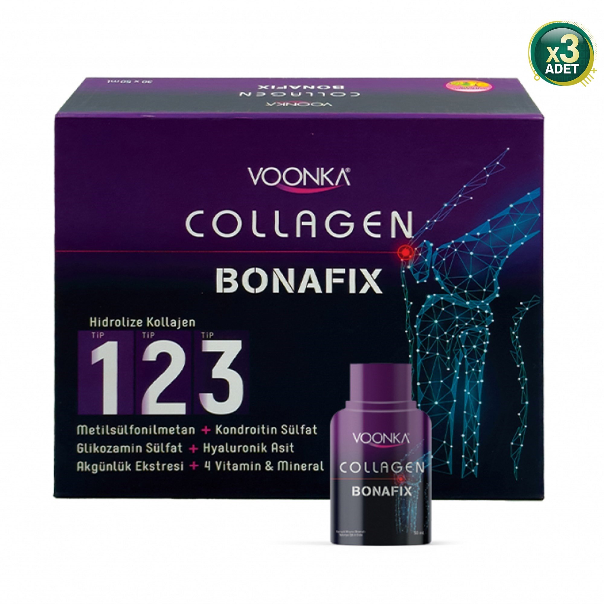 Voonka Collagen Bonafix 50 ml - 30 Adet 3 Adet - Aromalı