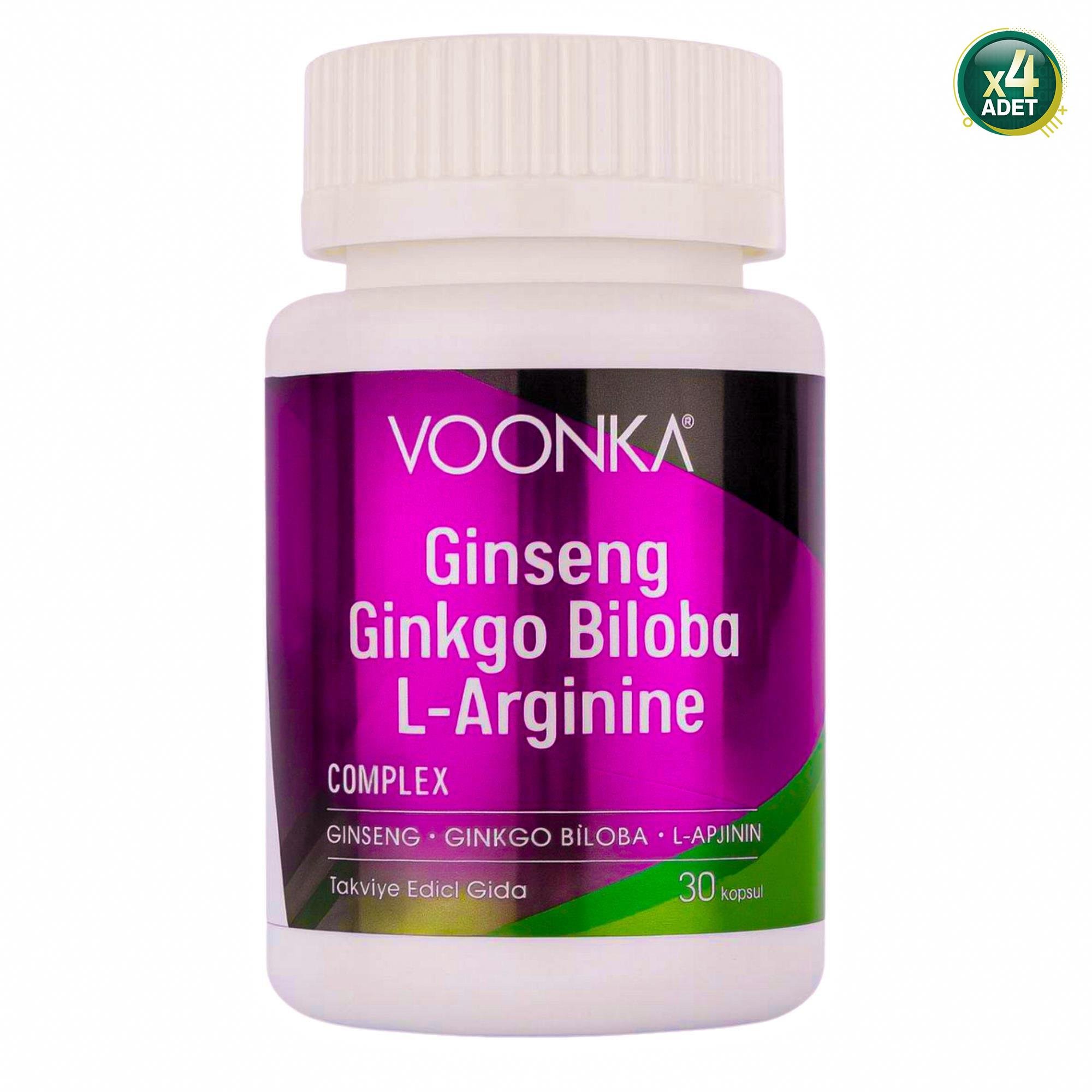 Voonka Ginseng Ginkgo Biloba L-Arginine 32 Kapsül 4 Adet 