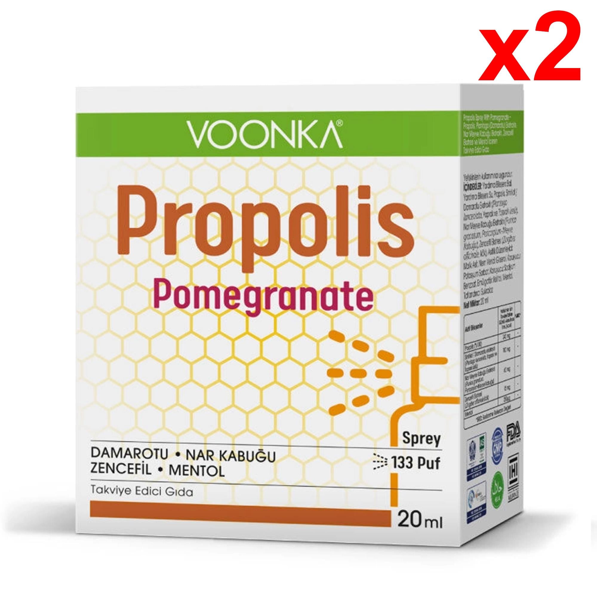 Voonka Propolis Pomegranate Sprey 20 ml 2 Adet