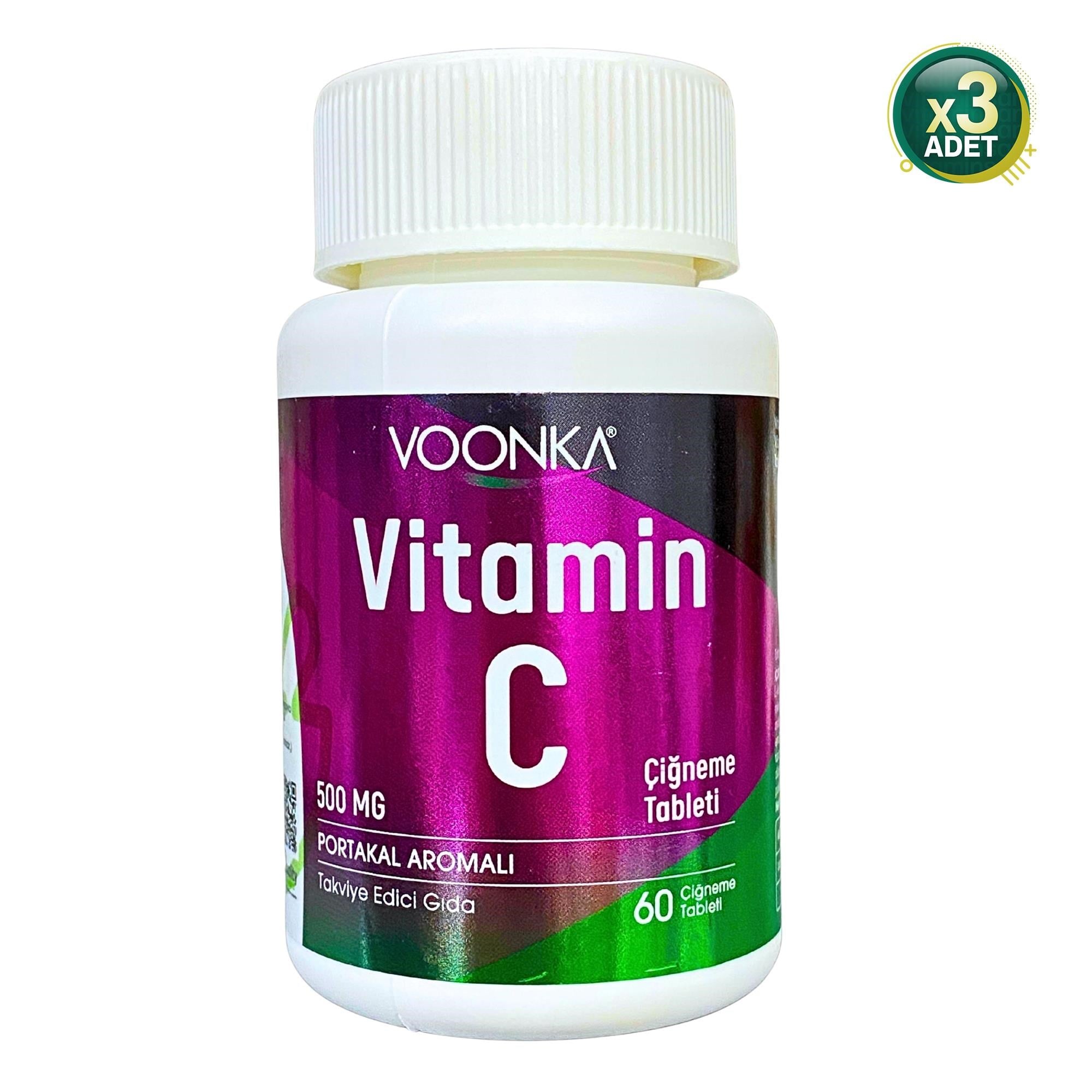 Voonka Vitamin C Çiğneme Tableti Vitamin C İçeren Portakal Aromalı 60 Tablet 3 Adet