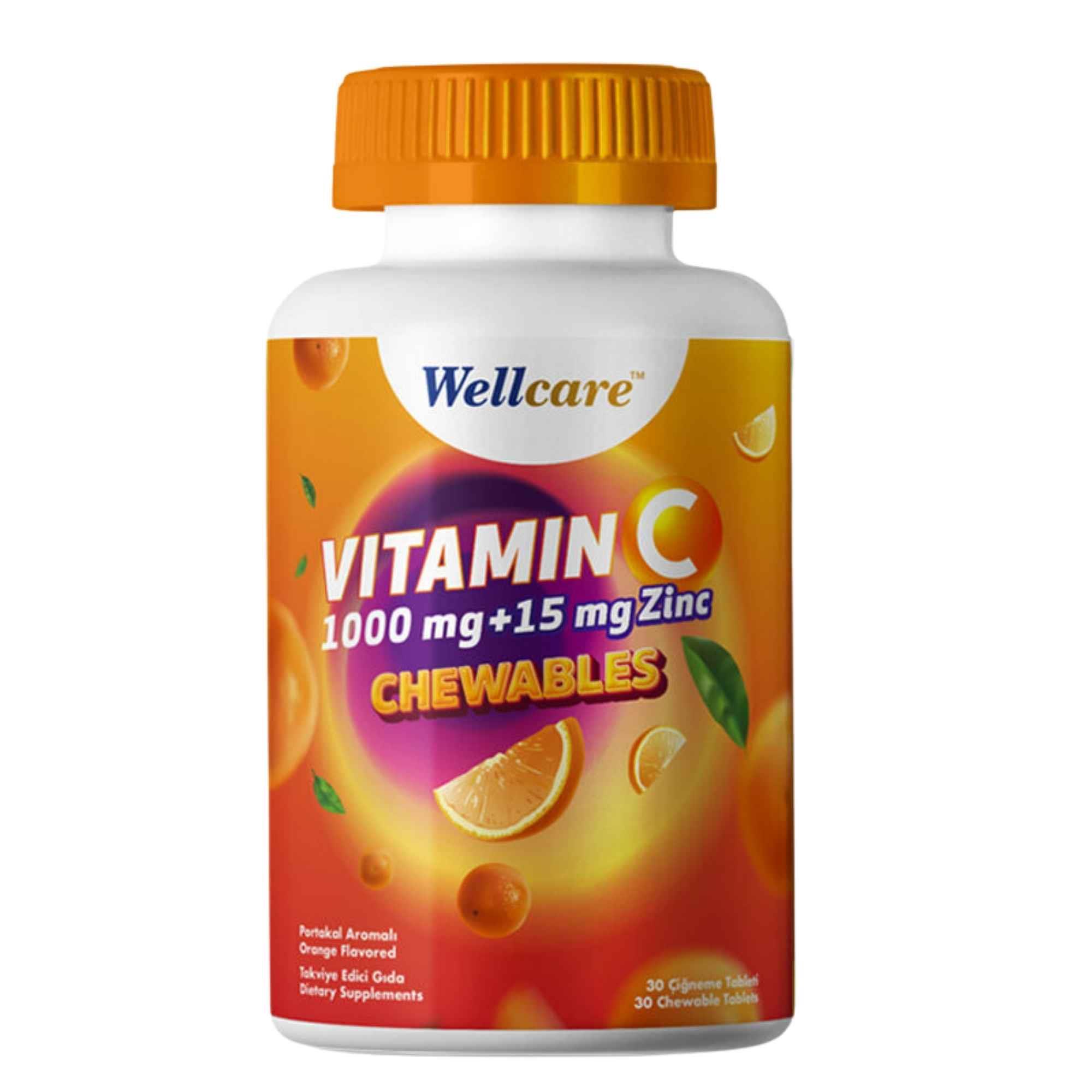 Wellcare Vitamin C 1000 mg + Çinko 15 mg 30 Çiğneme Tableti