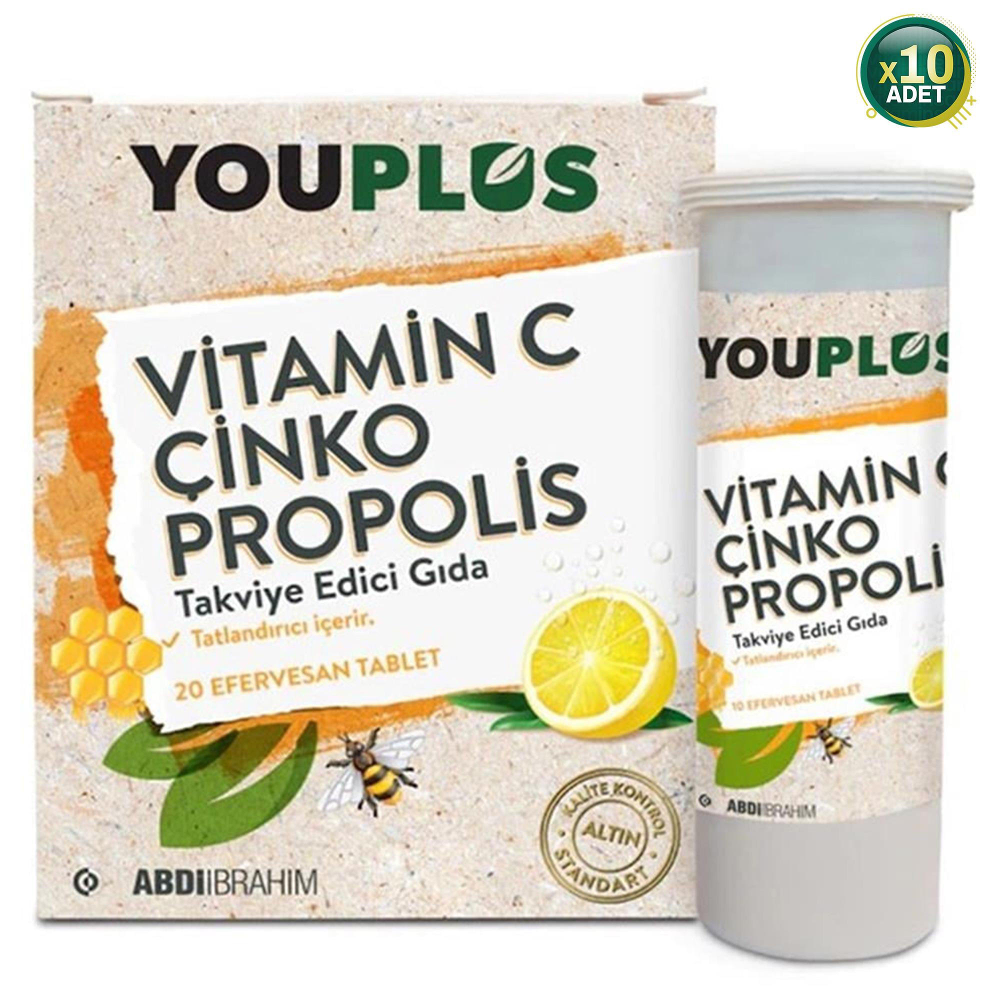 Youplus Vitamin C Çinko Propolis 20 Efervesan Tablet 10 Adet