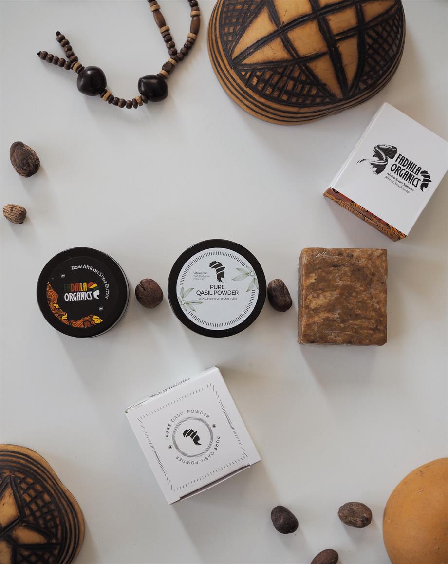 3Lü Küçük Set (50gr Shea Yağı + 125gr Afrika Sabunu + 25gr Qasil Tozu)