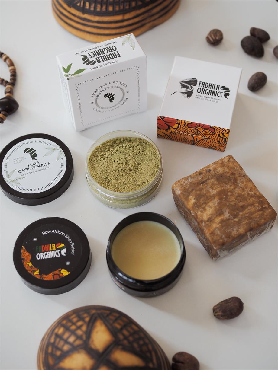 3Lü Küçük Set (50gr Shea Yağı + 125gr Afrika Sabunu + 25gr Qasil Tozu)