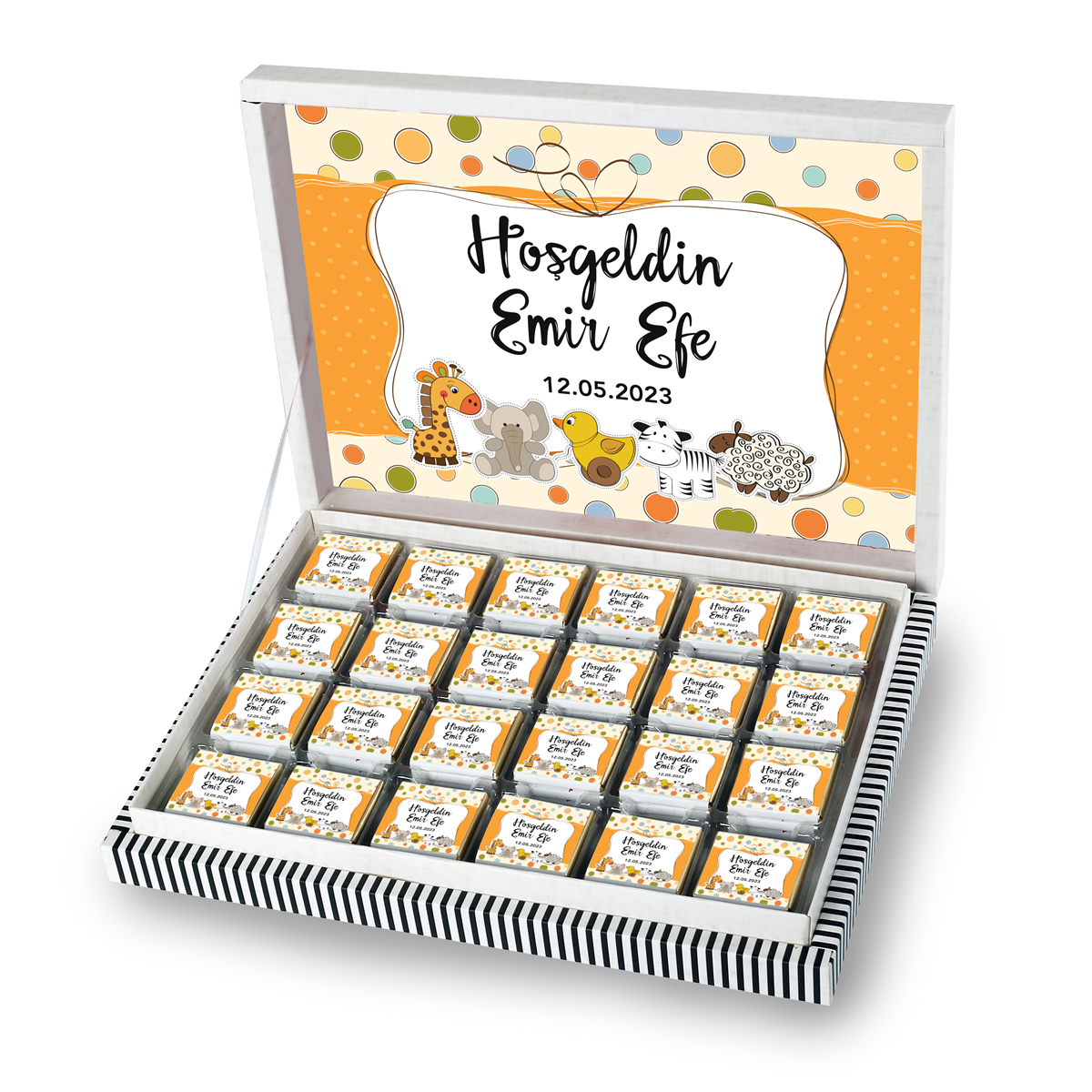 Erkek Bebek Çikolatası 500g (72 Adet) - Özel Baskı ve Sargılı Sütlü Madlen - Model-11