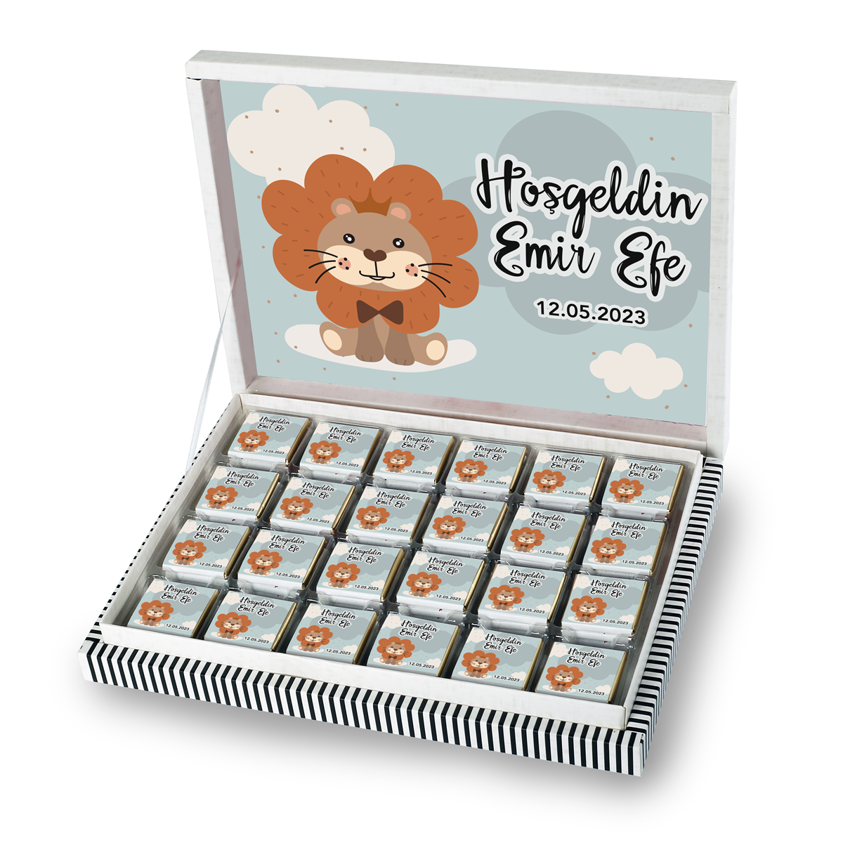 Erkek Bebek Çikolatası 500g (72 Adet) - Özel Baskı ve Sargılı Sütlü Madlen - Model-13