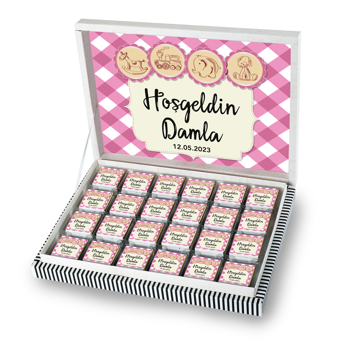 Kız Bebek Çikolatası 500g (72 Adet) - Özel Baskı ve Sargılı Sütlü Madlen - Model-2