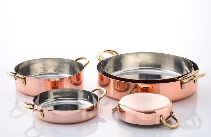 Bakır Çift Kulplu Kısa Kasarol