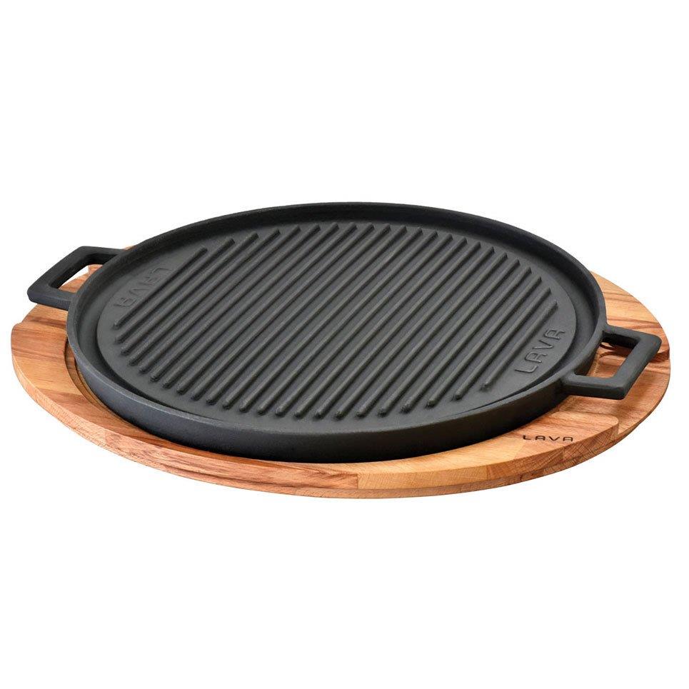Ahşap Altlıklı Metal Kulplu Döküm Demir Yuvarlak Griddle