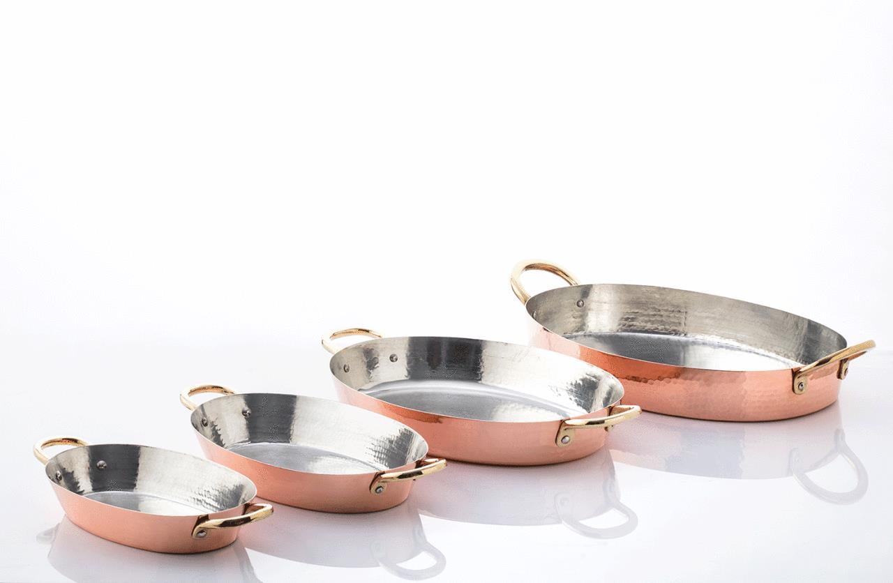 Bakır Çift Kulplu Oval Tava