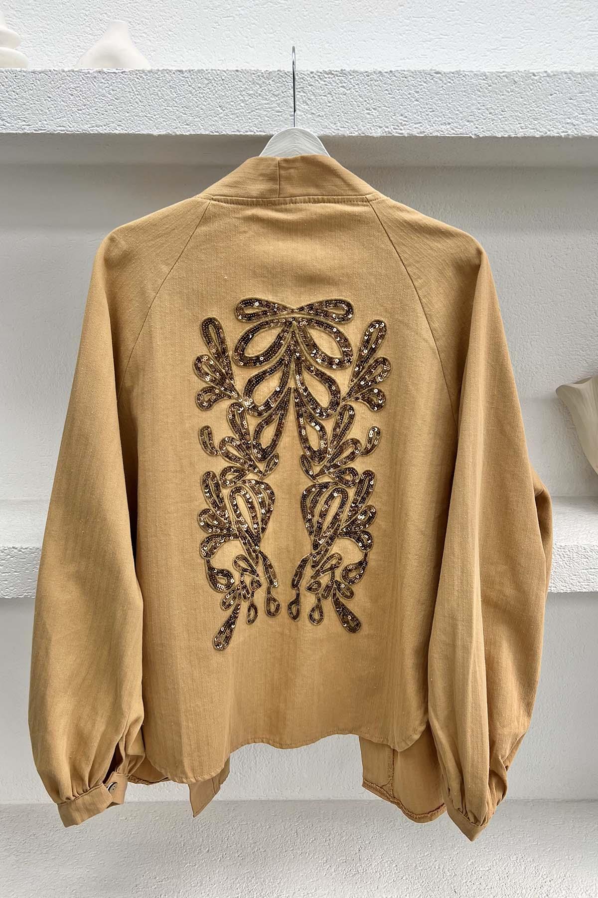 Arkası Pullu Kimono Camel