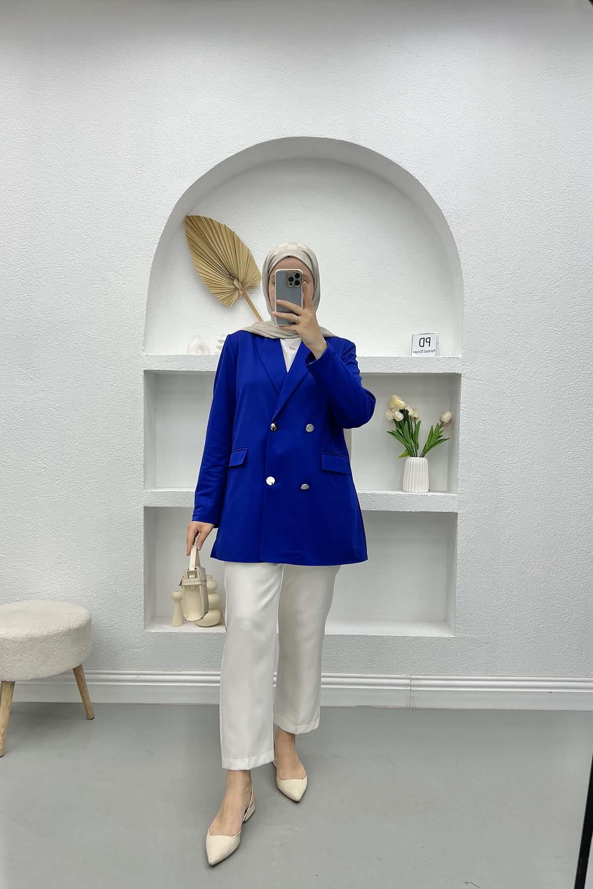 Astarlı Blazer Ceket Saks Mavi