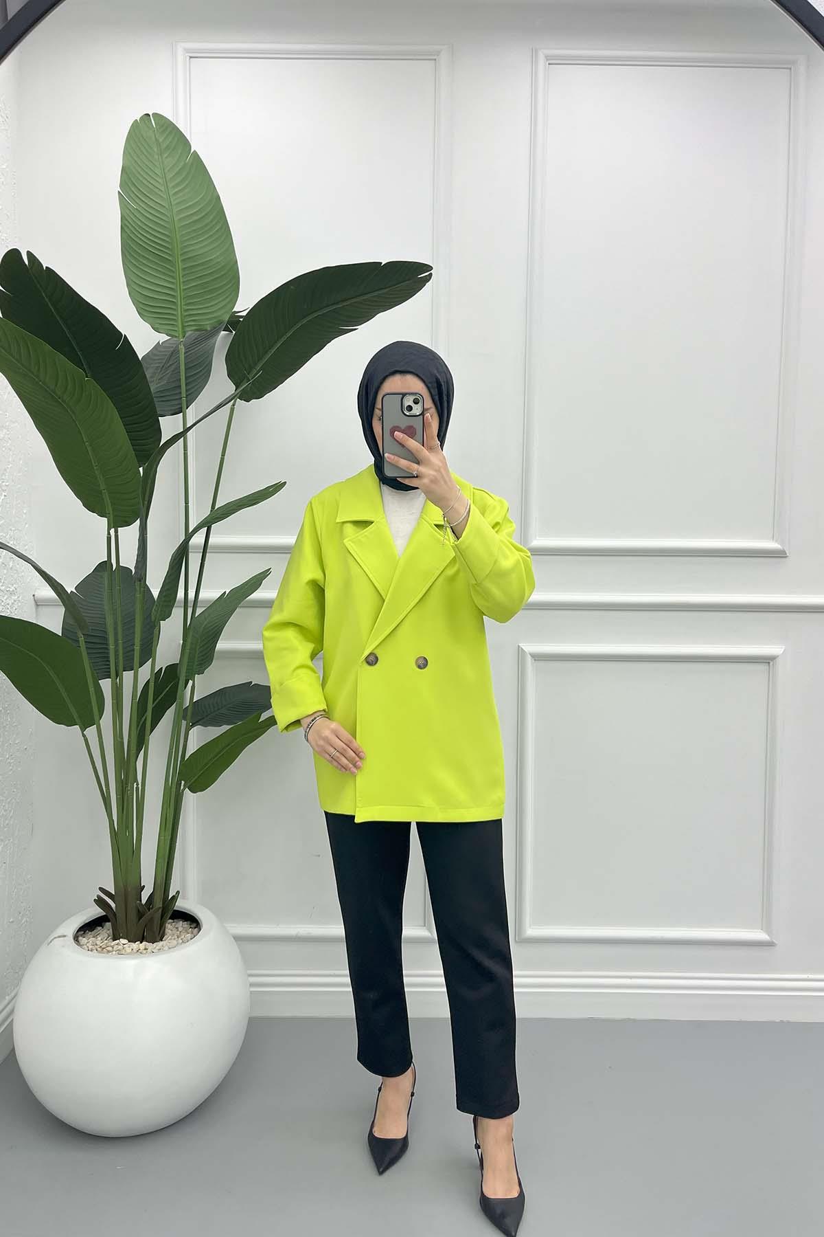 Astarsız Oversize Ceket Neon Sarı