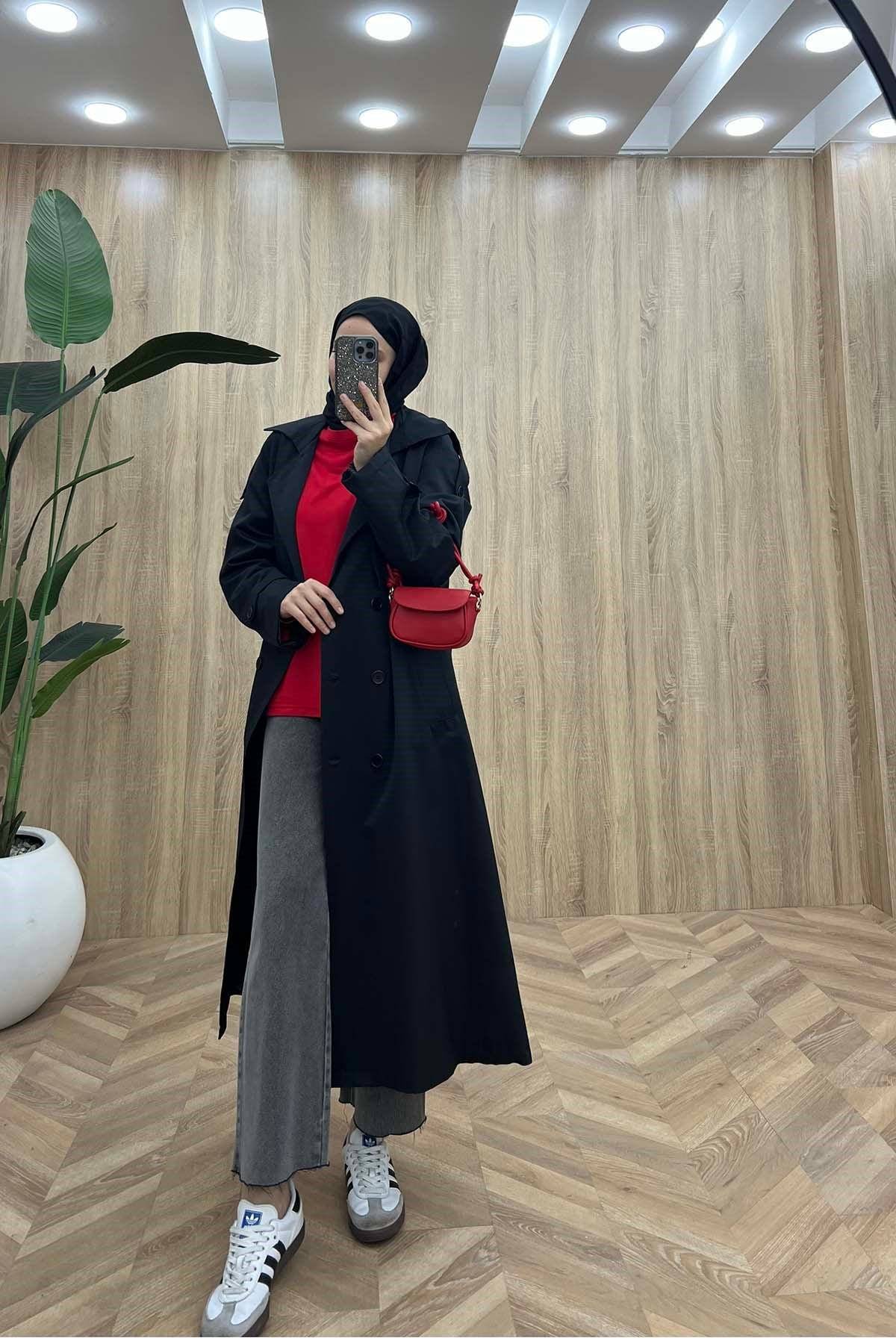 Aura Kruvaze Kesim Omuz Detaylı Trençkot Lacivert
