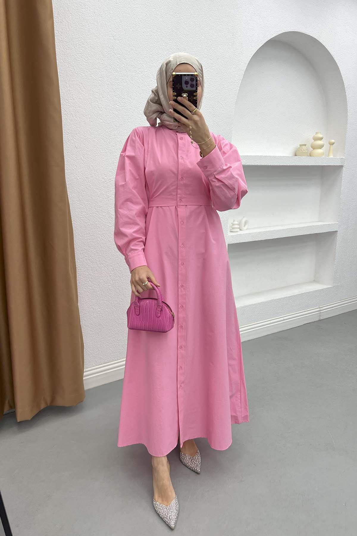 Bağlama Detaylı Elbise Pembe