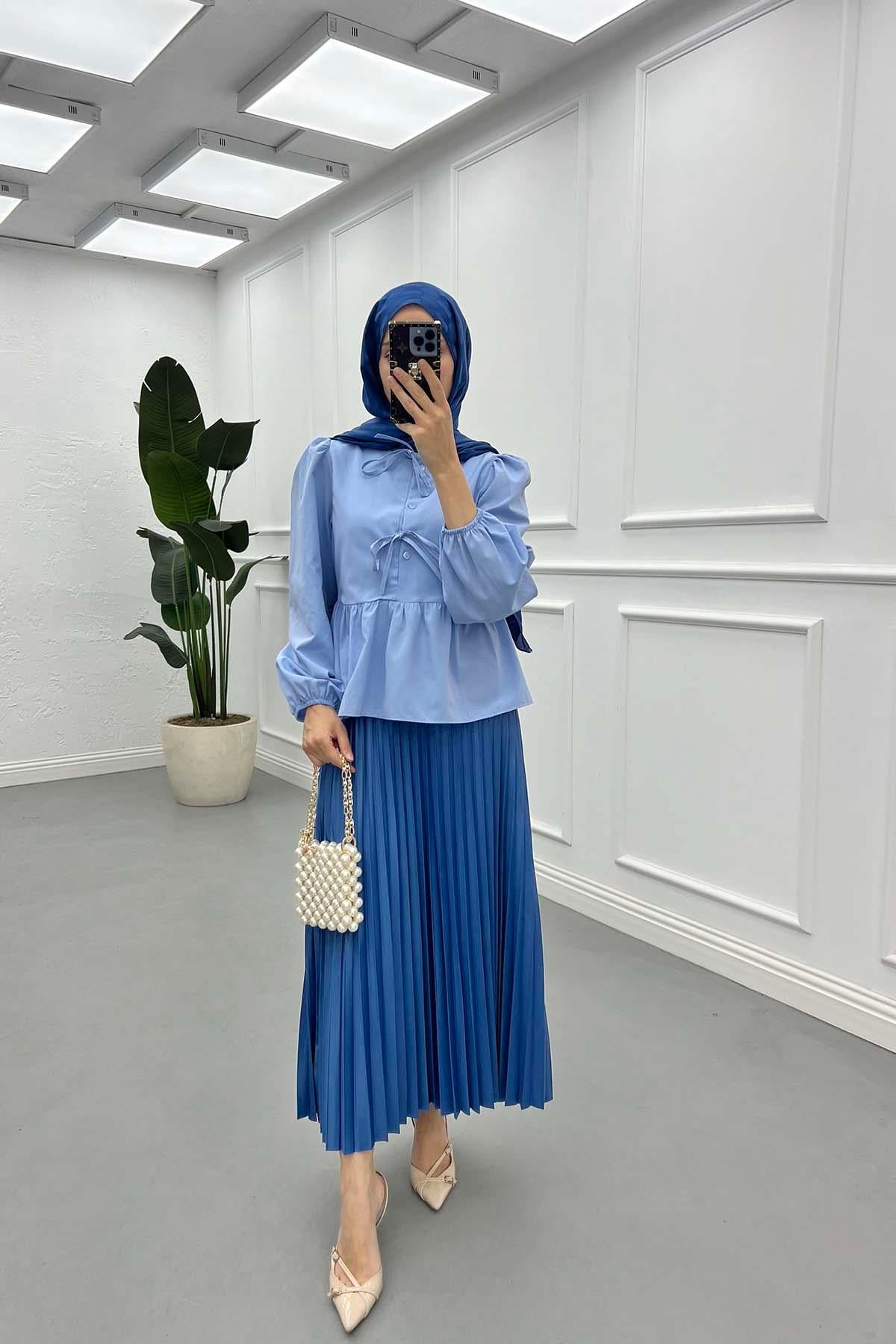 Bağlamalı Bluz Mavi