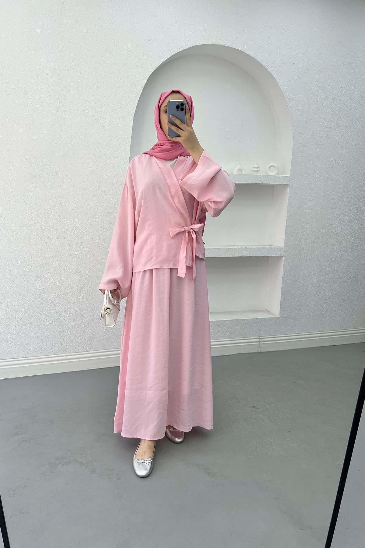 Bağlamalı Etek Takım Pembe