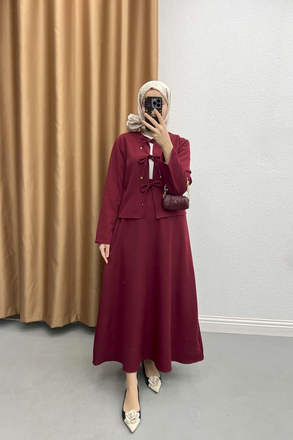 Bağlamalı Etekli Takım Bordo