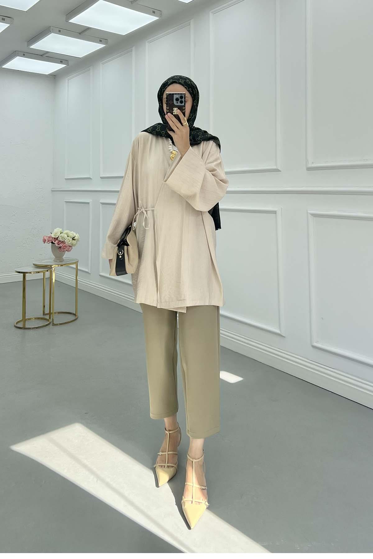 Bağlamalı Kimono Bej