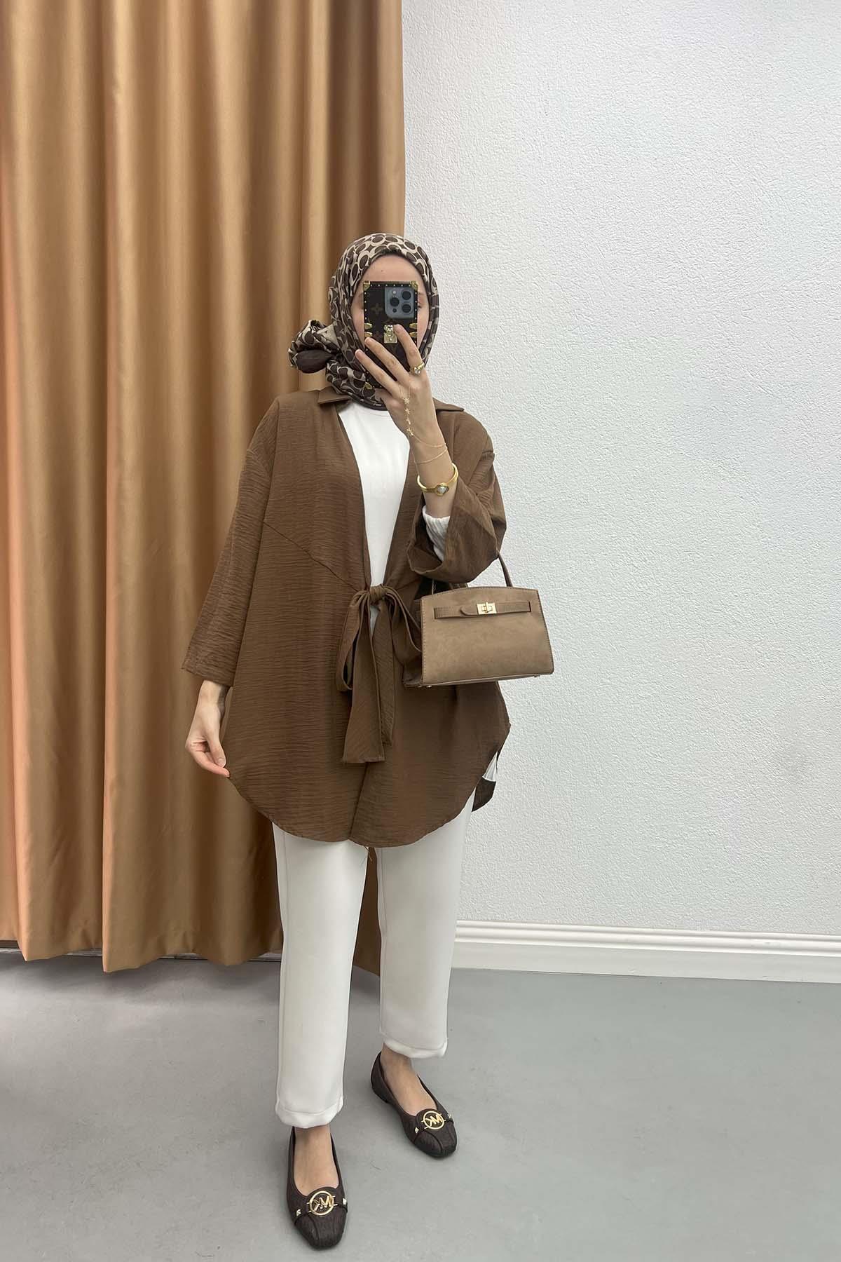 Bağlamalı Kimono Kahve