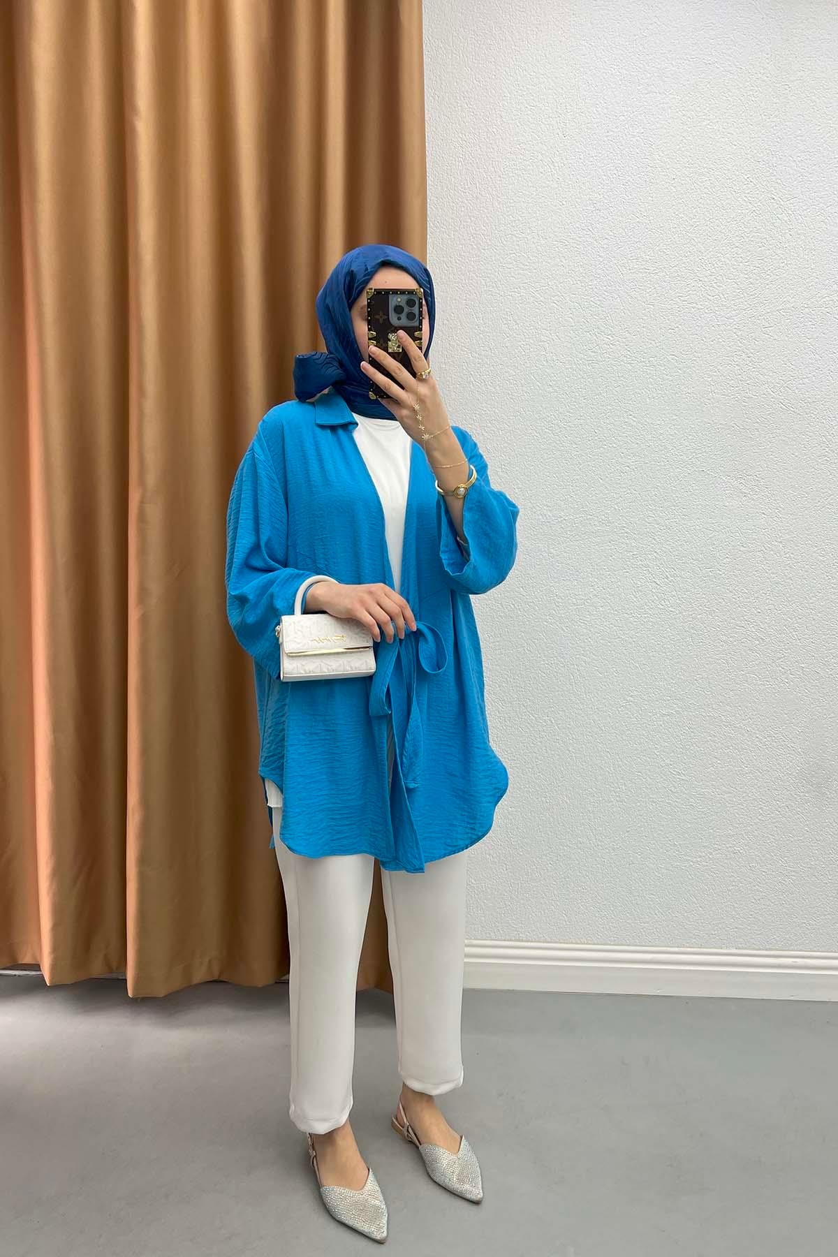 Bağlamalı Kimono Mavi
