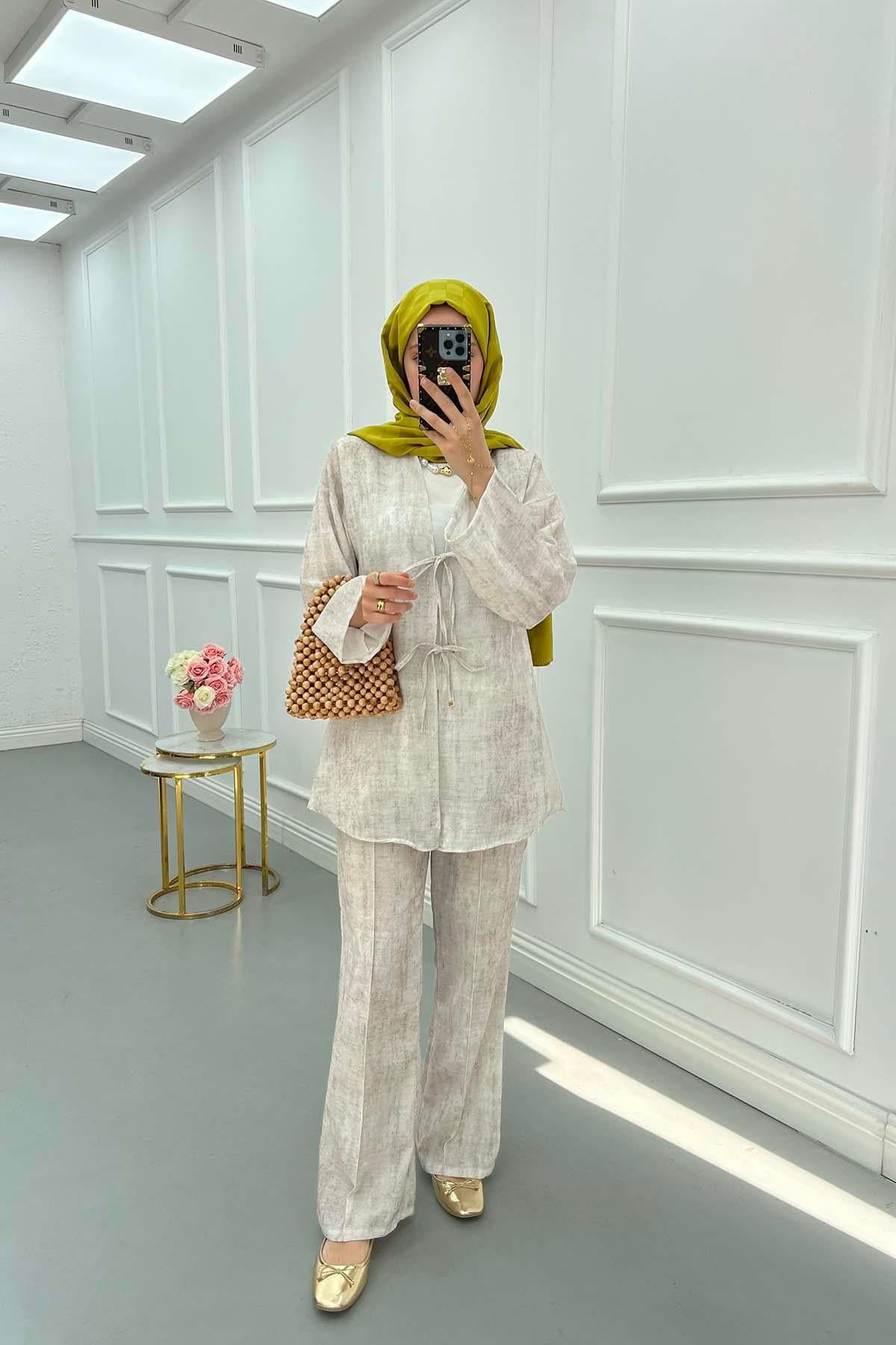 Bağlamalı Viral Kimono Takım Taş