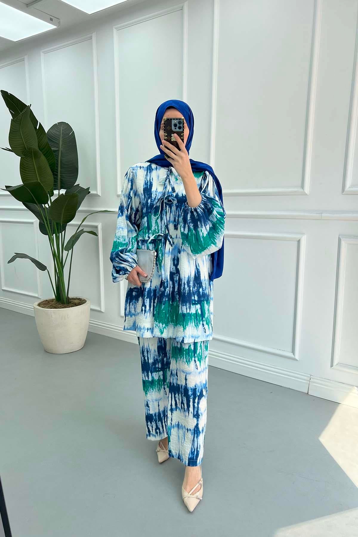 Batik Desen Bağlamalı Takım Lacivert