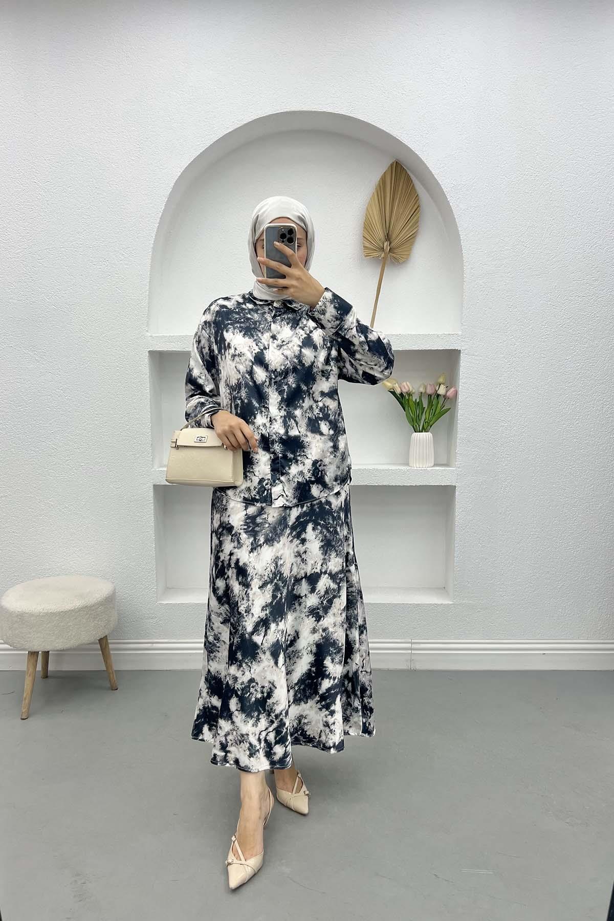Batik Desen Saten Takım Siyah