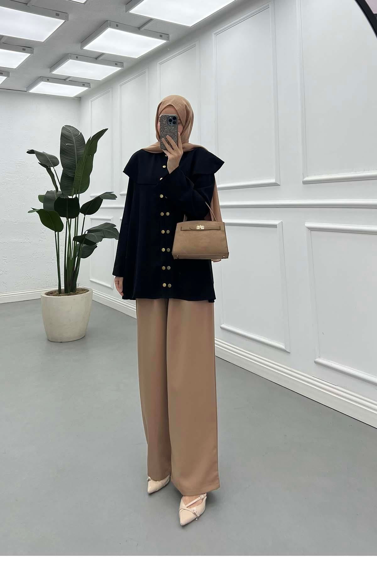 Bebe Yaka Çıtçıtlı Dieognel Kumaş Gömlek Siyah