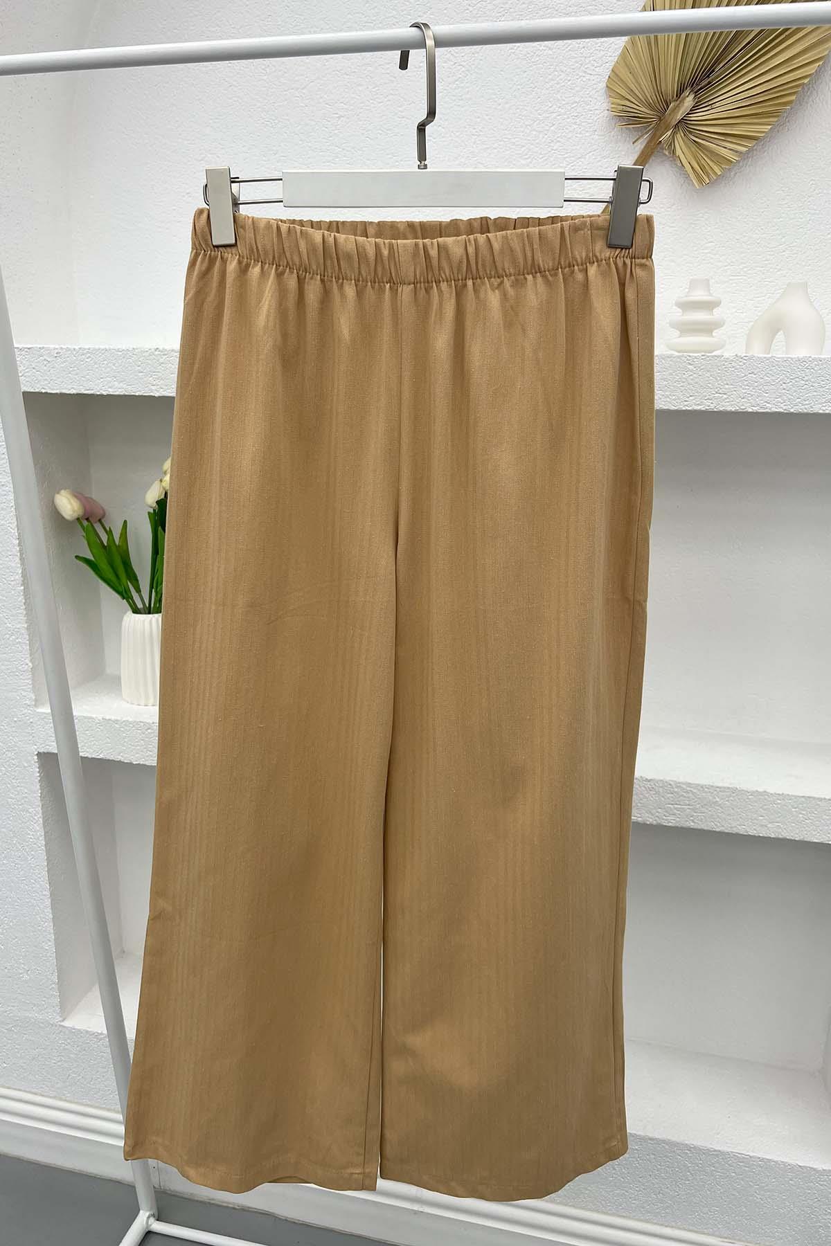 Bel Lastikli Kot Pantolon Camel