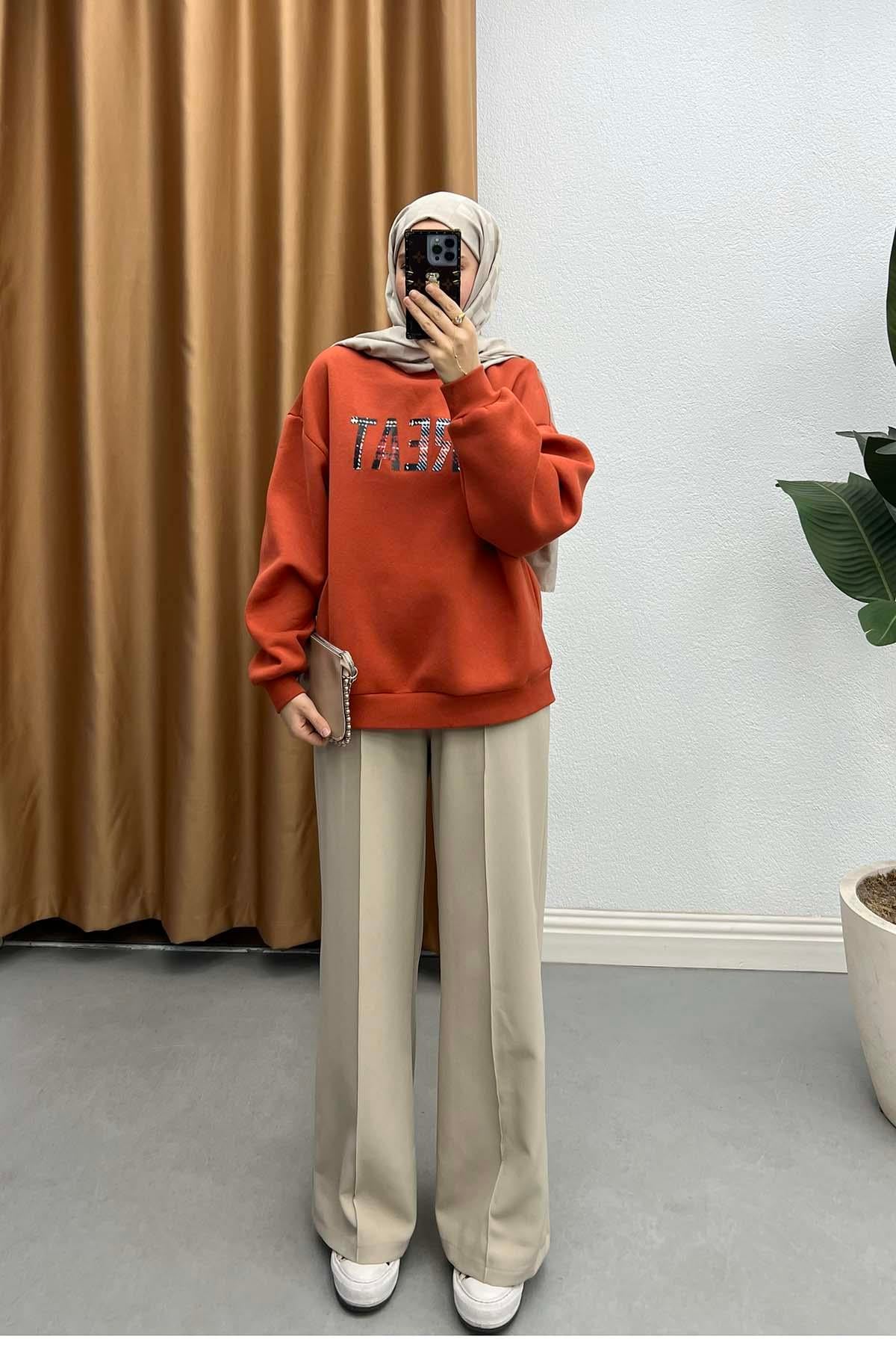 Beli Lastikli Çımalı Krep Pantalon Koyu Bej