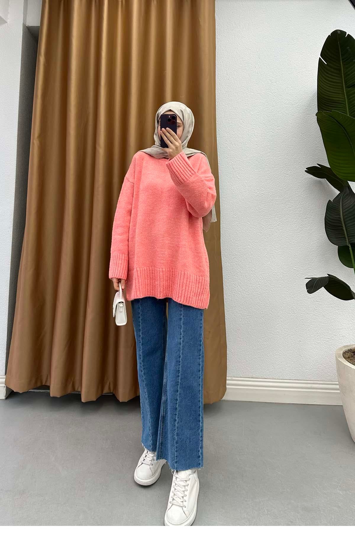 Bisiklet Yaka Triko Kazak Somon