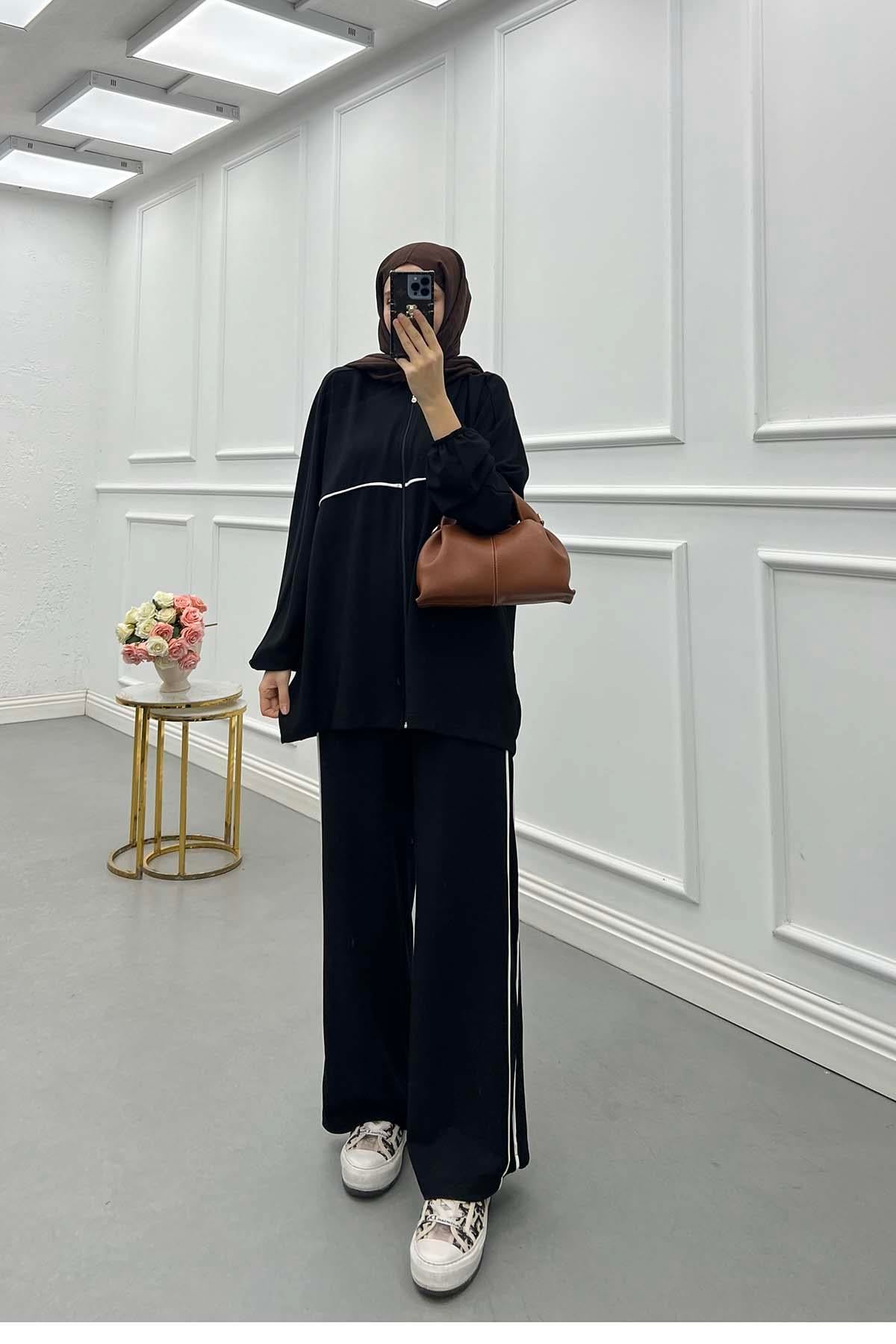 Biye Detaylı Rahat Takım Siyah