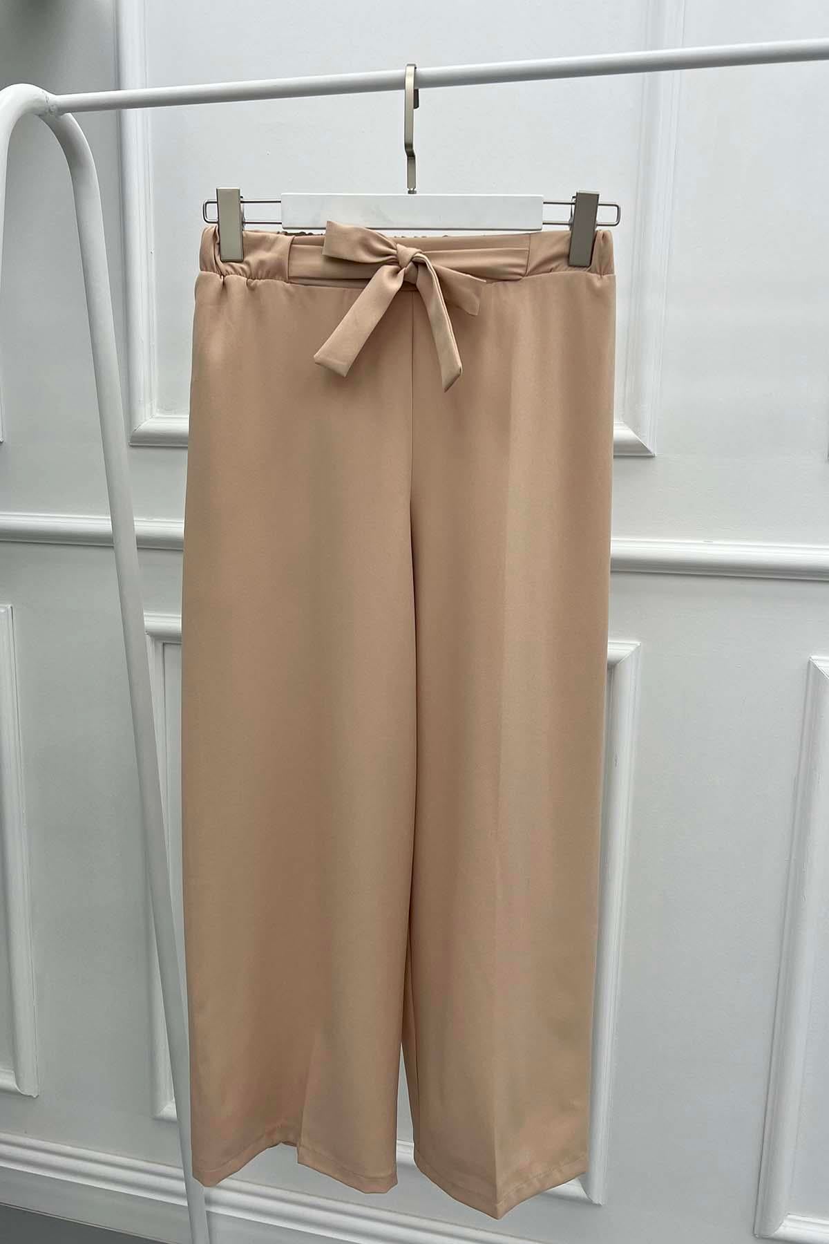 Bol Paça Kumaş Pantolon Bej