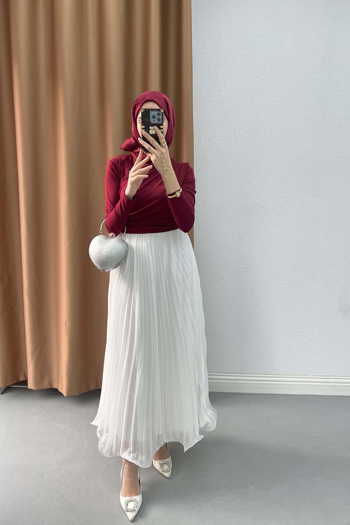 Büzgü Detaylı Bluz Bordo