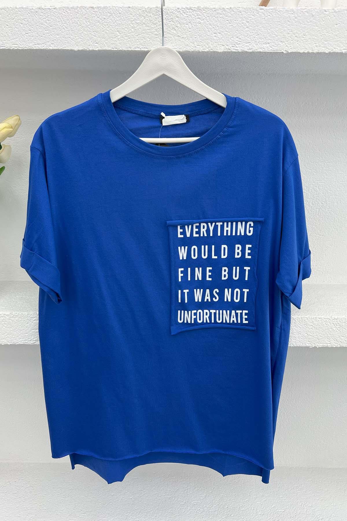 Cebi Yazı Baskılı T-Shirt Lacivert