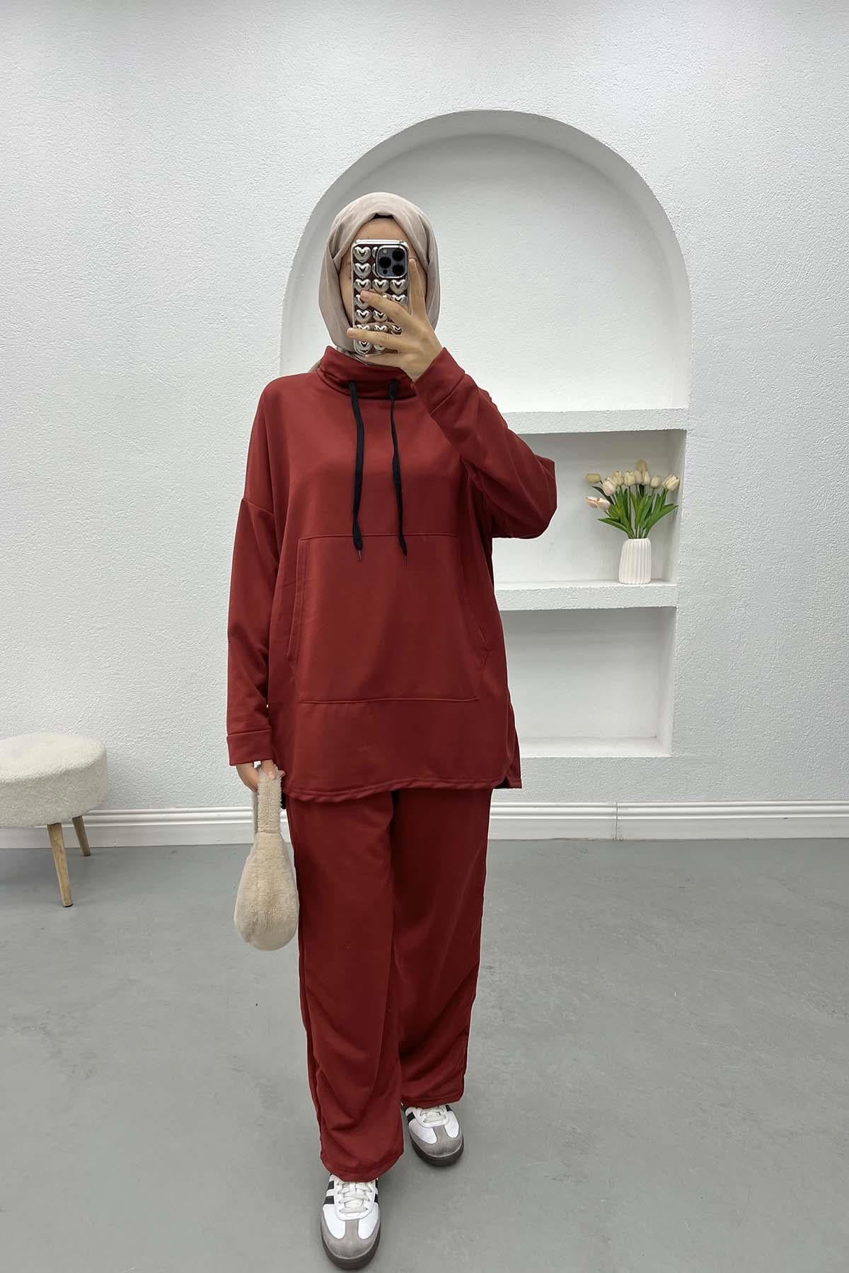 Cepli Kapüşonlu Takım Bordo