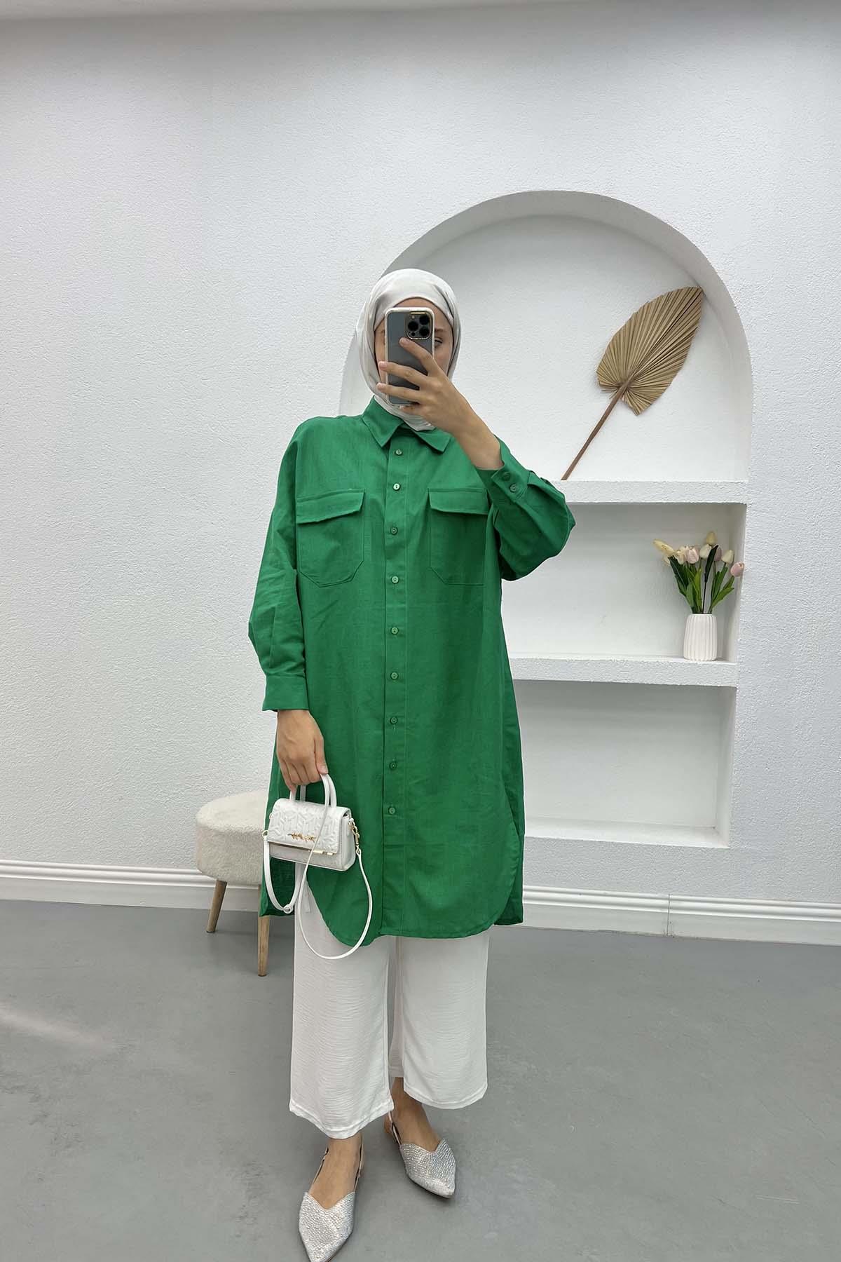 Cepli Keten Tunik Benetton Yeşil