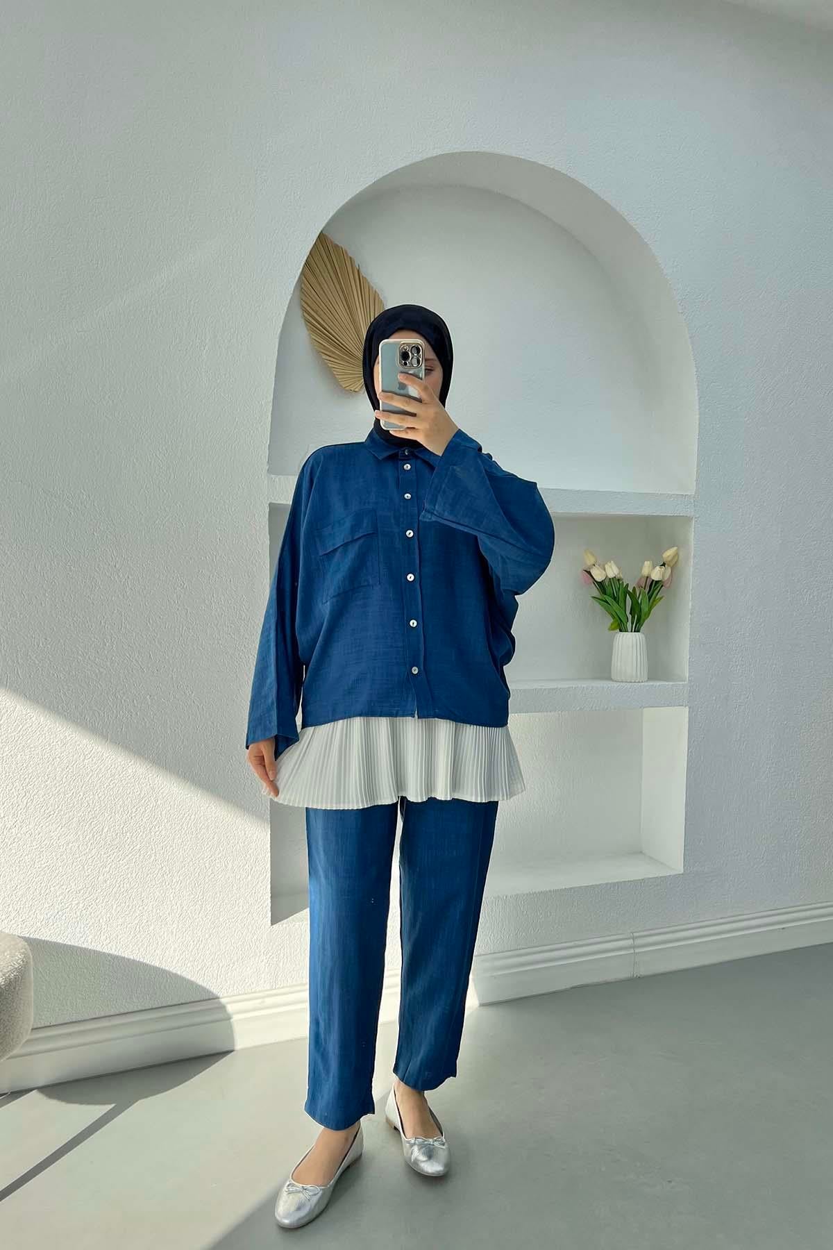 Cepli Oversize Keten Takım Lacivert
