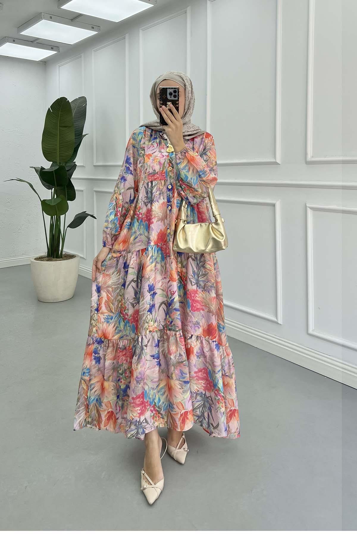 Çiçek Desen Mango Elbise Lila