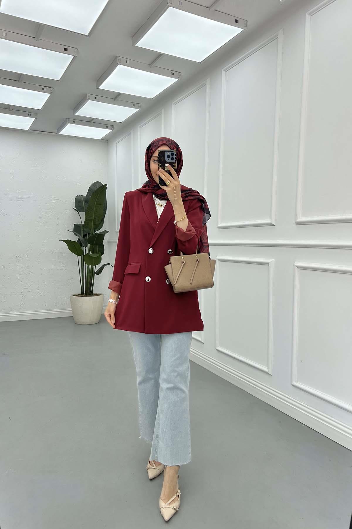 Çift Düğmeli Astarlı Ceket Bordo
