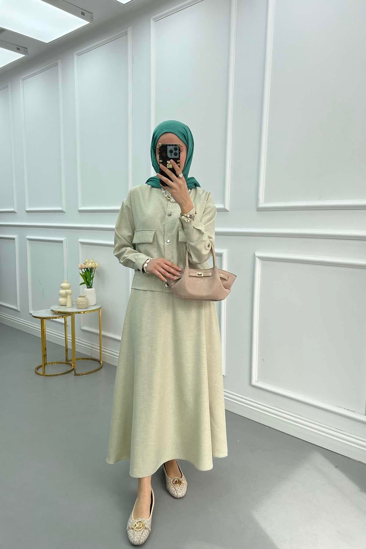 Çıtçıtlı Etek Takım Soft Yeşil