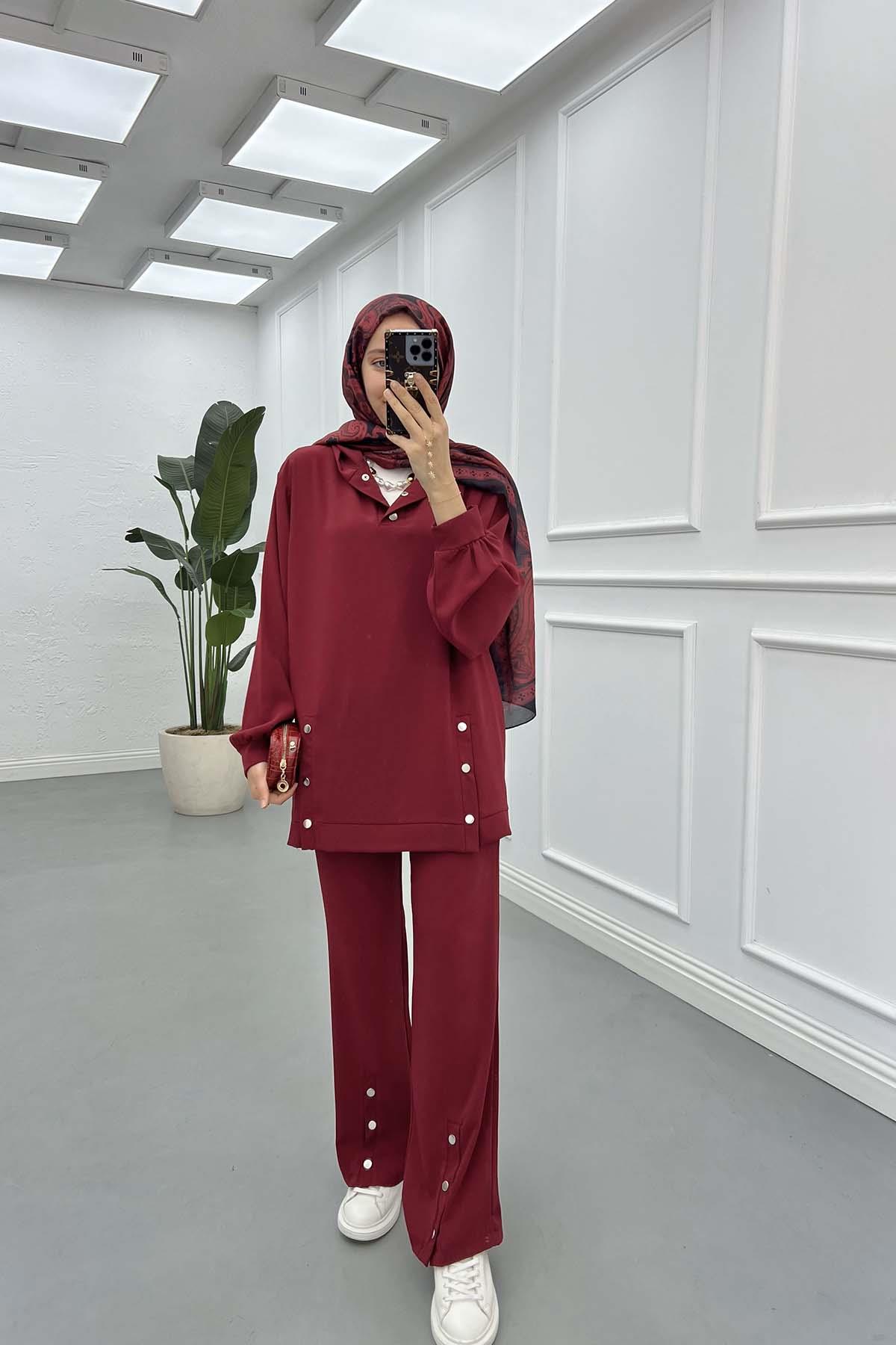 Çıtçıtlı Kapüşonlu Takım Bordo